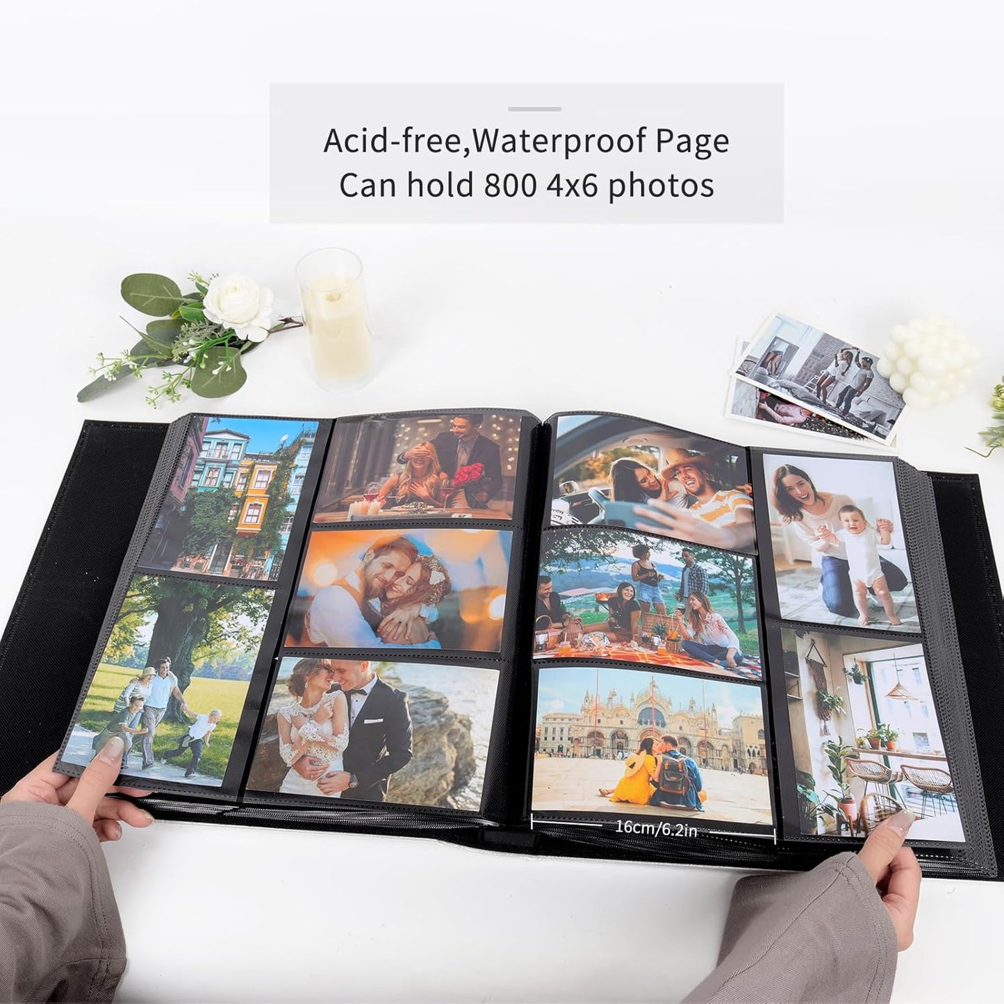 RECUTMS Photo Album 4x6 with 800 Pockets Leather Cover Large Photo Album Holds 800 Horizontal and Vertical Photos Slip-in Memory Photo Book for Family Baby Wedding Anniversary Travel(Pink)