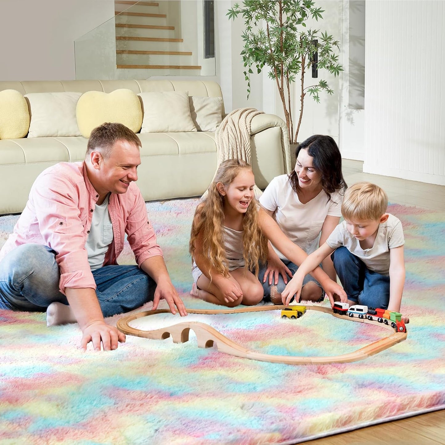 Ultra Soft Rug for Living Room, 9X12 Fluffy Shag Area Rug for Bedroom, Modern Shaggy Carpets Fuzzy Rug for Teens Dorm Nursery Home Decor Aesthetic, Upgrade Anti-Skid Durable, Rainbow