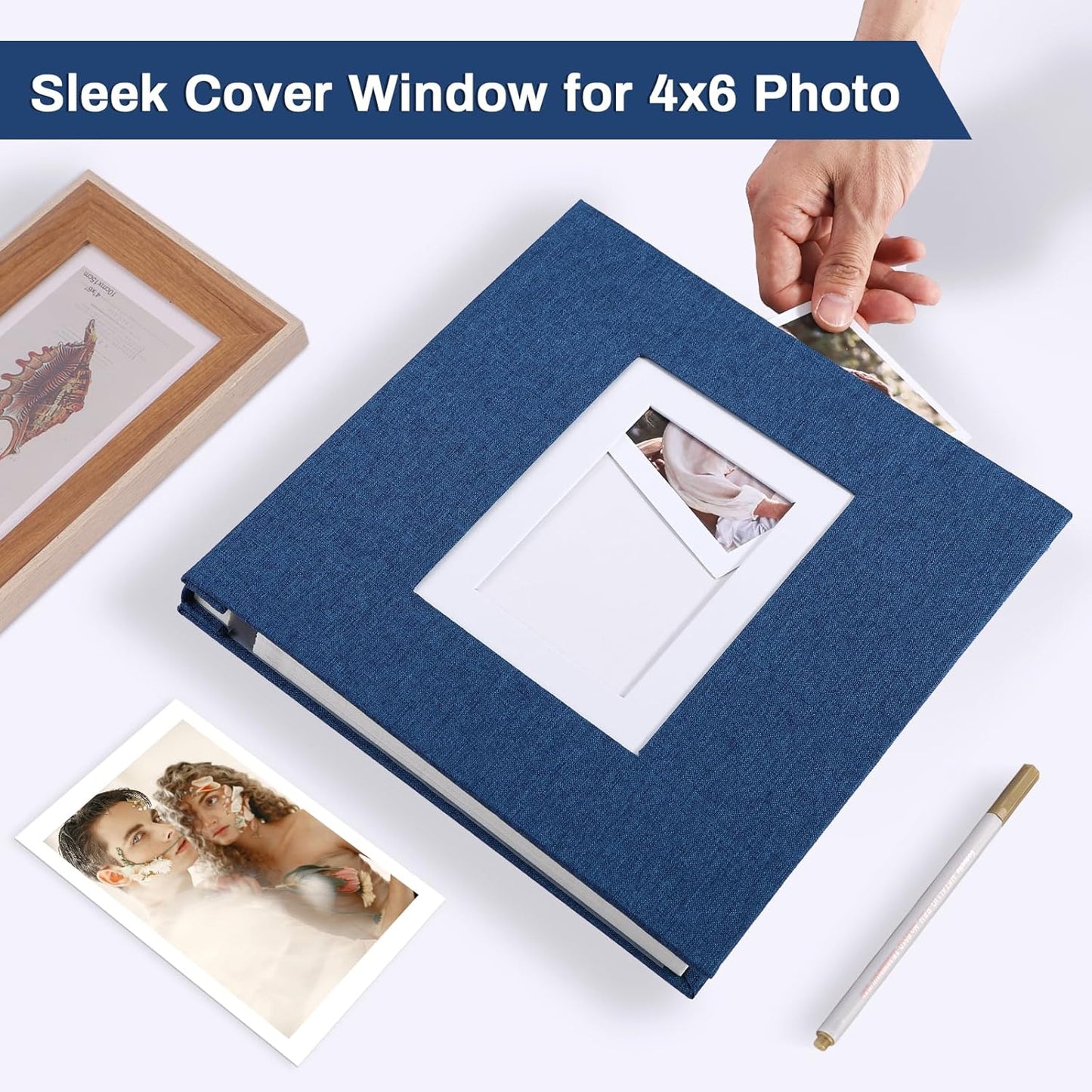 Photo Album Self Adhesive Pages Scrapbook Large Magnetic Photo Albums with Sticky Pages Scrapbooks for Wedding Baby for 4x6 5x7 8x10 Picture Photo Books 13.2x12.8 Blue 40 Pages