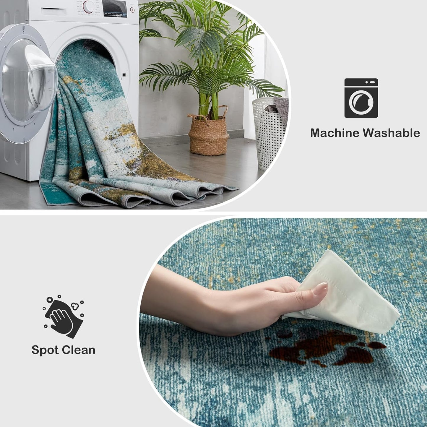 Kelarea 6x9 Area Rugs for Living Room, Washable Abstract Non-Slip Large Rug Stain Resistant Blue Carpet, Low Pile Soft Indoor Rug for Bedroom, Dining Room, Nursery, Kitchen, Home Office