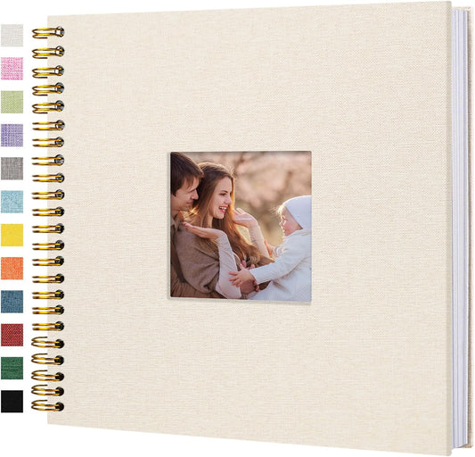 Scrapbook Photo Album Linen Cover, 12 x 12 Inch Hardcover Kraft White Pages Memory Book, for Travel Wedding Guest Book Christmas Baby Shower (40 Sheets/ 80 Pages,Beige)