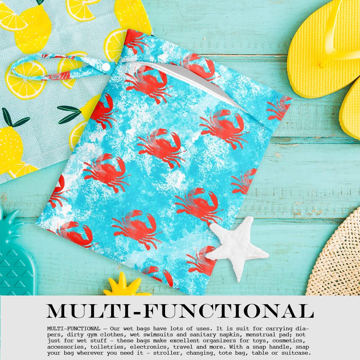 Wet Bag, Wet Dry Bag, Wet Bag for Swimsuit, Travel, Beach, Pool, Diapers, Dirty Yoga Gym Clothes, Makeup Bag, Waterproof Reusable Beach Bag Ocean Decor Starfish Sea Horse Anchor