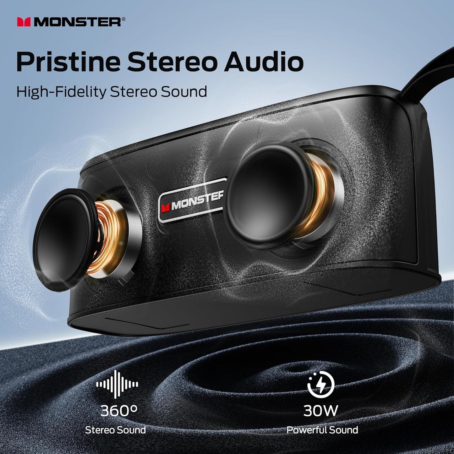 Monster Shock Portable Bluetooth Speaker, True Wireless Speaker, 30W Loud Stereo Sound, IPX6 Waterproof,17 Hours Playback, Bluetooth 5.4 TWS Pairing ，Outdoor Speakers with Handle