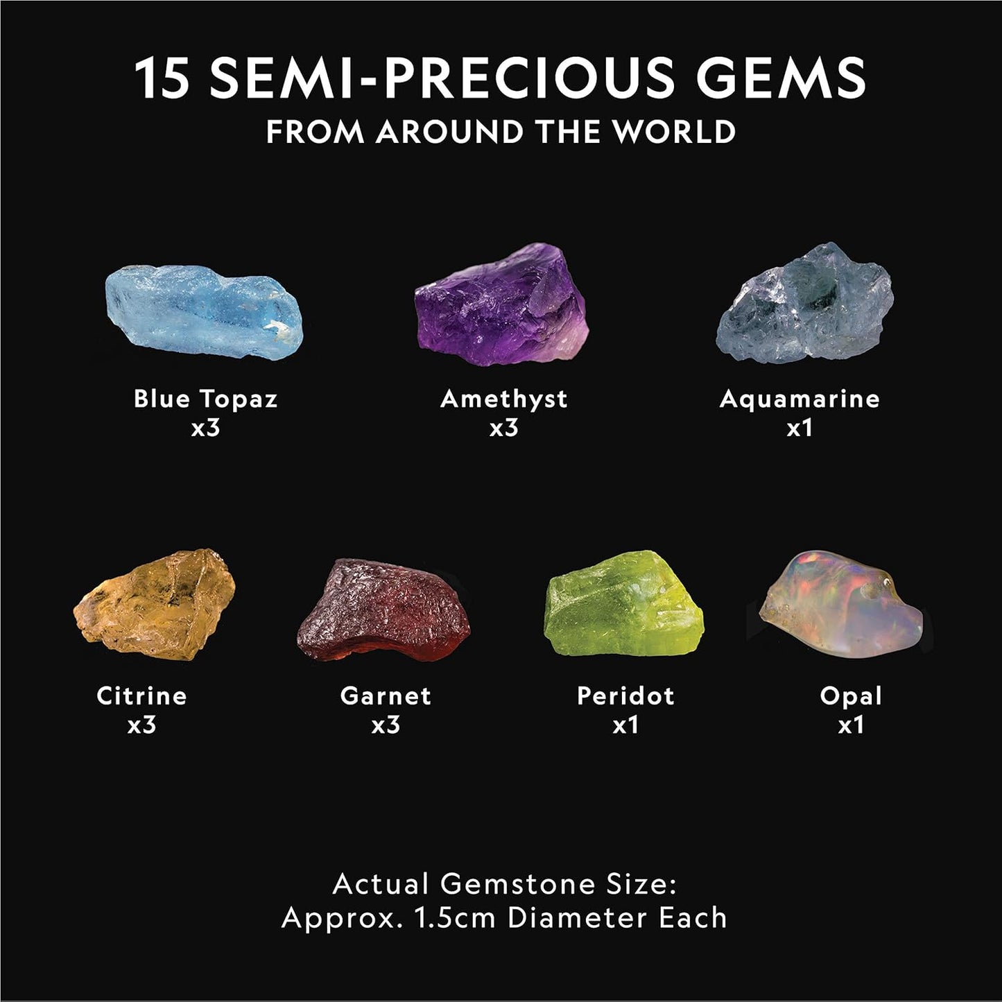 National Geographic Semi-Precious Gemstone Dig Kit for Kids - 15 Gems Including Amethyst, Garnet, Opal, Blue Topaz, and More