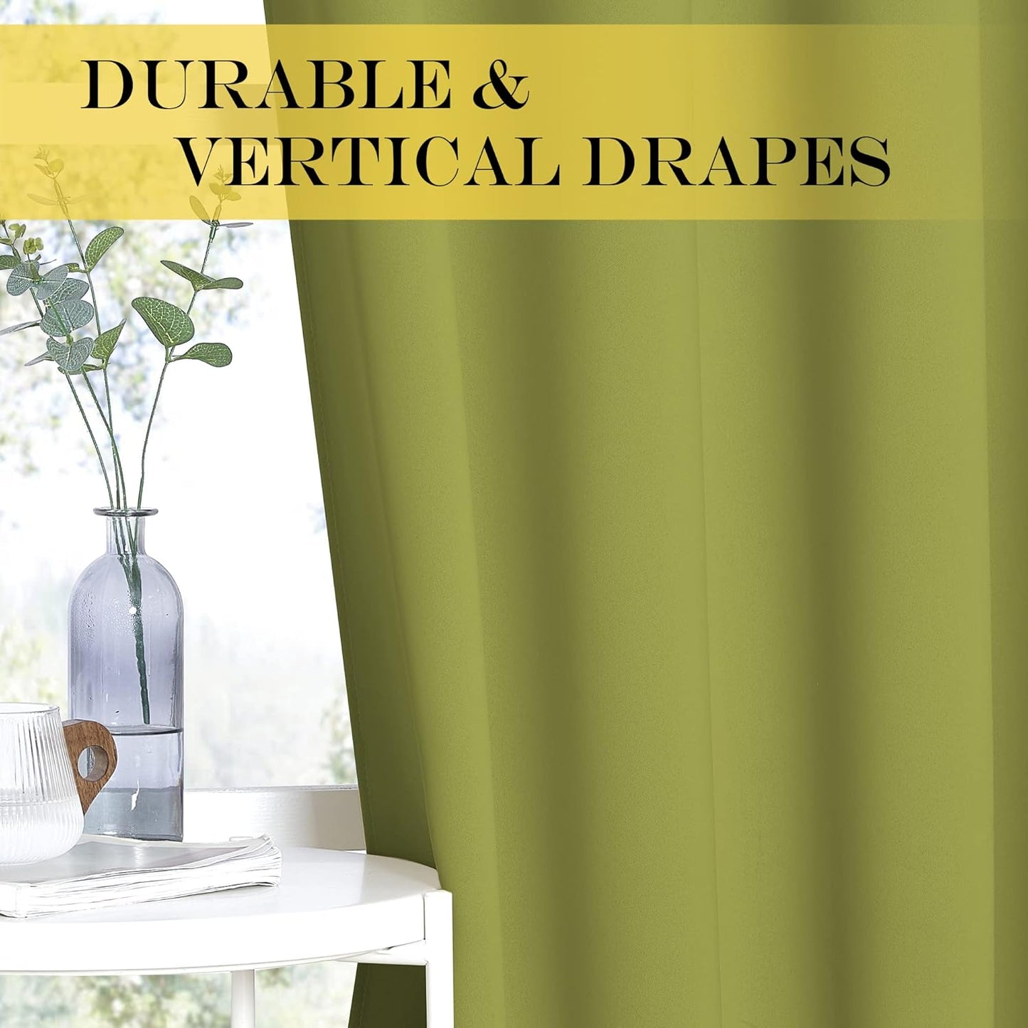 NICETOWN Fresh Green Blackout Curtains for Living Room, Window Treatment Thermal Insulated Room Darkening Grommet Drapes Sound Dampening for Bedroom, 2 Panels, W37 x L72