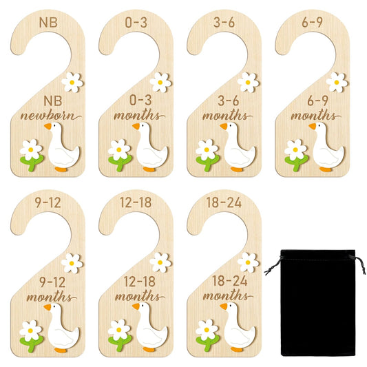 R HORSE Wooden Baby Closet Dividers - 3D White Goose Baby Closet Organizer, 8Pcs Double-Sided Cute Goose Newborn Clothes Size Hanger Dividers, Nursery Decor Birthday Gift for Boy Girl (0-24 Months)
