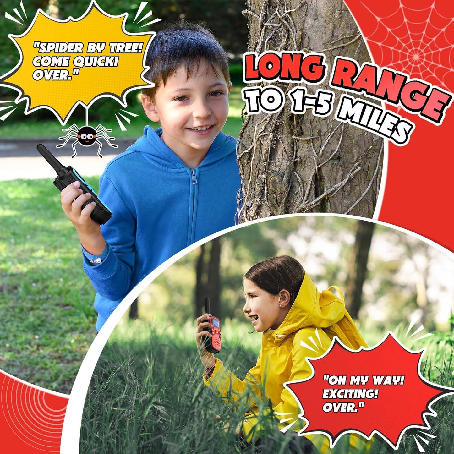 Wishouse Walkie Talkies for Kids Rechargeable Long Range,Xmas Birthday Gift for 4 5 6 7 8 9 Year Old Boys Girls,Hiking Gear Camping Games Cool Toys with NOAA,SOS Siren,Lamp,Lanyards,Easy to Use,2 Pack