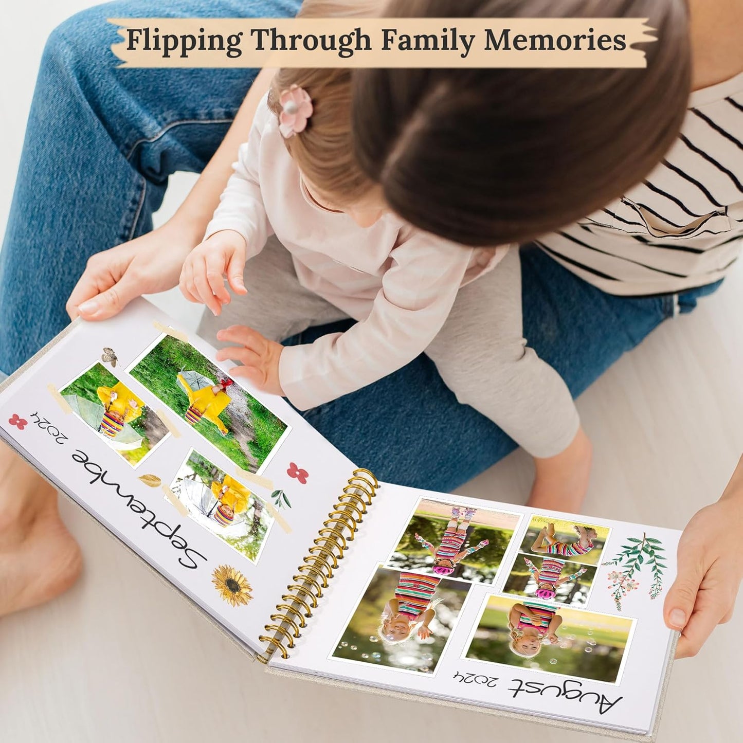 Scrapbook Photo Album Linen Cover, 12 x 12 Inch Hardcover Kraft White Pages Memory Book, for Travel Wedding Guest Book Christmas Baby Shower (40 Sheets/ 80 Pages,Yellow)