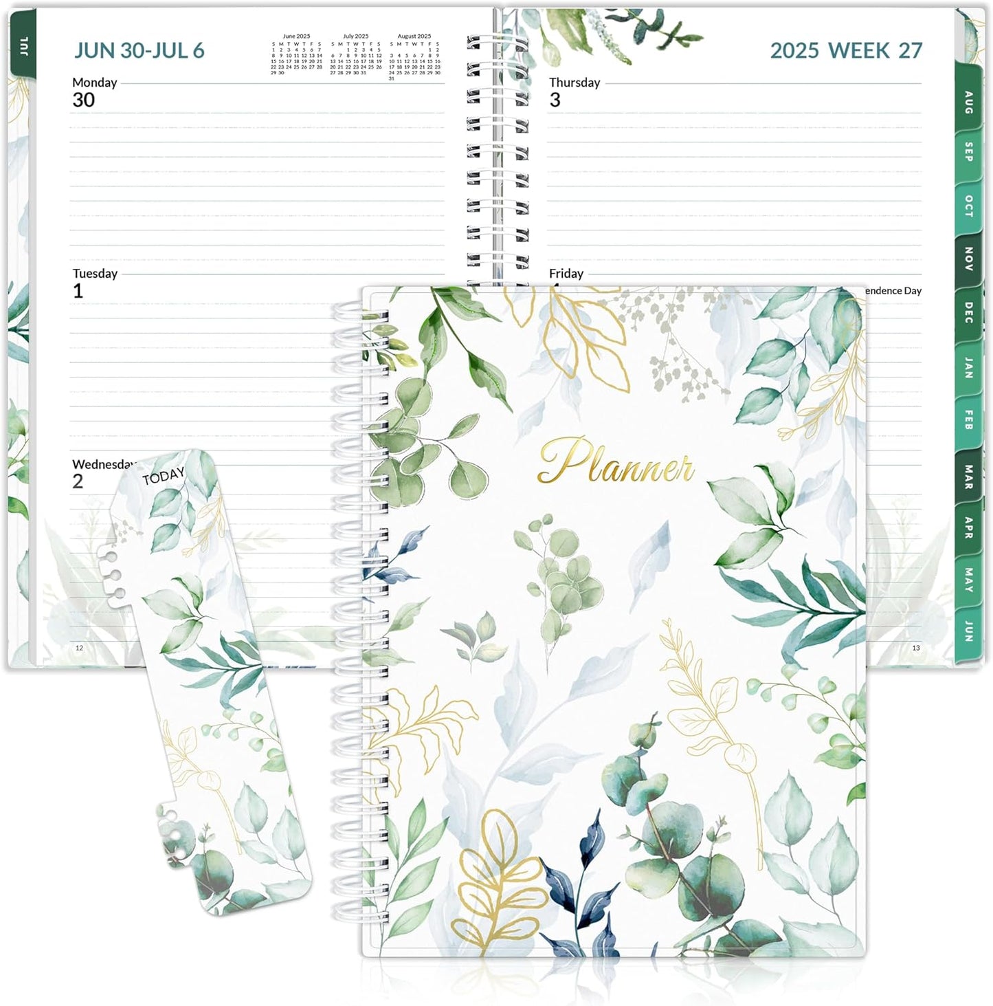 SUNEE Academic Planner 2025-2026 Weekly and Monthly - from July 2025 to June 2026, 6.4"x8.3" School Year Calendar Daily Planner with Monthly Tab, Flexible Cover, Note Pages, Spiral Binding, Greenery