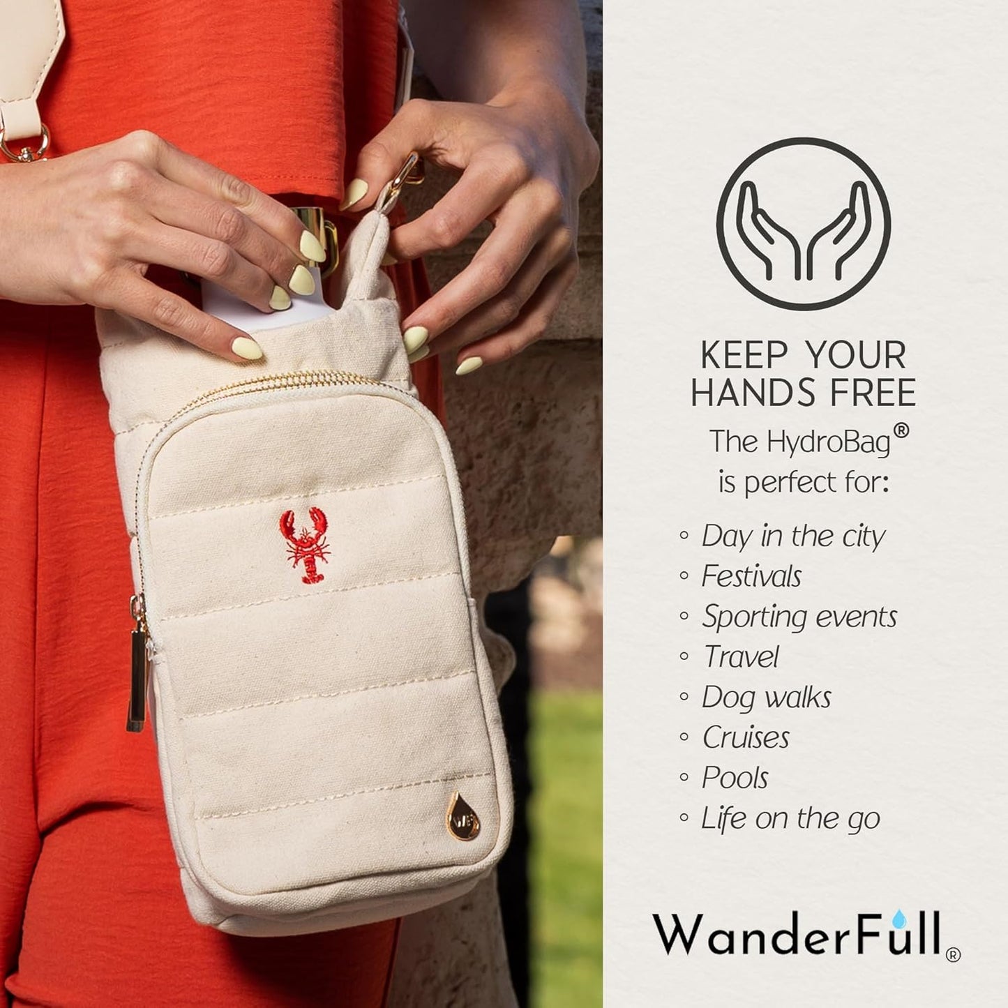 WanderFull® Original HydroBag® Collection, Water Bottle Holder w/Strap & Phone Pocket, Hands-Free Crossbody Water Bottle Bag