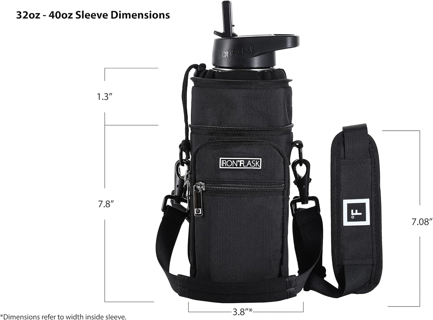 IRON °FLASK Carrier, Holder, Sleeve - Fits Insulated Stainless Steel Sports Water Bottle, Adjustable Shoulder Strap, Holder Bag Case Pouch Cover