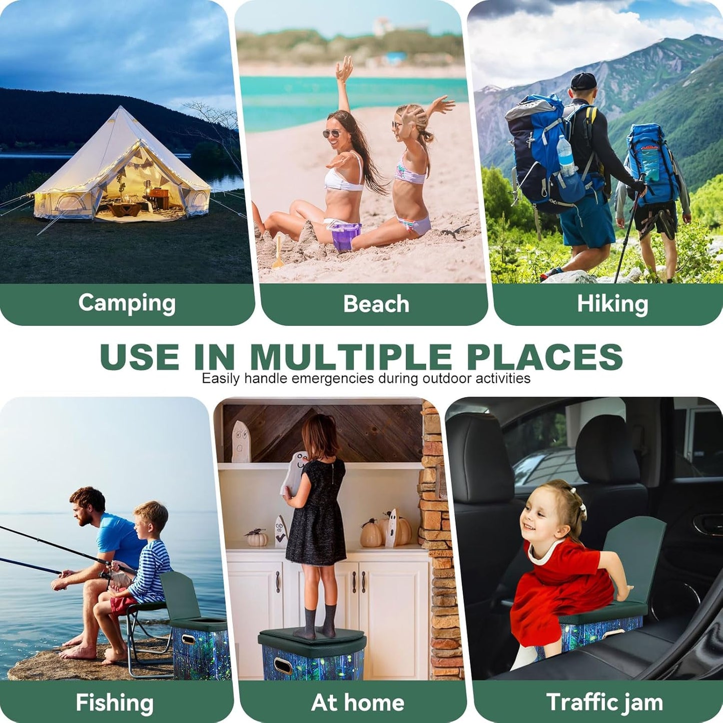 Upgrade XL Portable Toilet for Adults, Extra Large Portable Travel Floding Toilet, Camping Tall Toilets with Lid for Adults and Kids Compact Potty for Car,Hiking,Beach and Camping