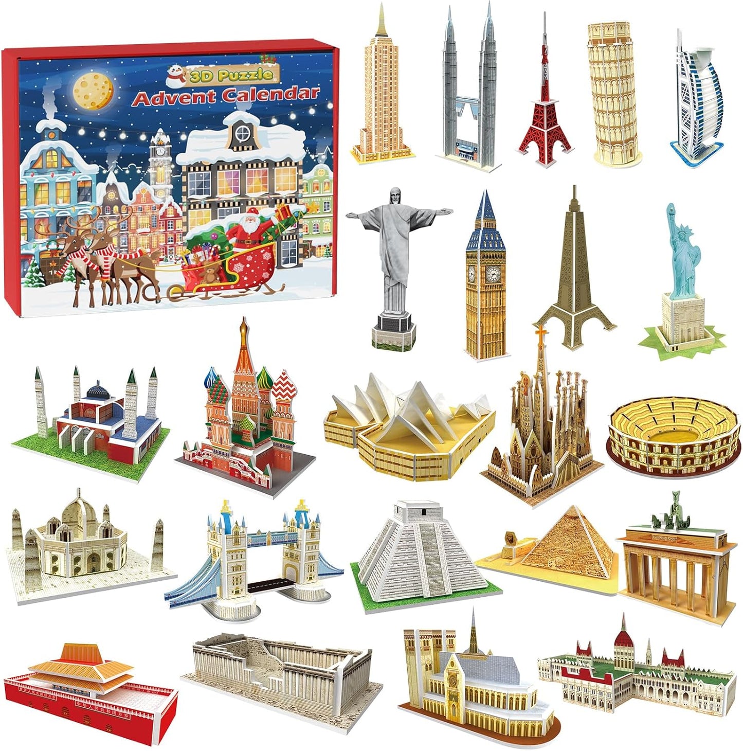 Advent Calendar 2025 Kids 3D World Architecture Puzzle, 24 Days Christmas Advent Calendar, 24 Mini 3D Puzzles, World Architecture Puzzle Gift, Suitable for Boys, Girls, and Geography Lovers