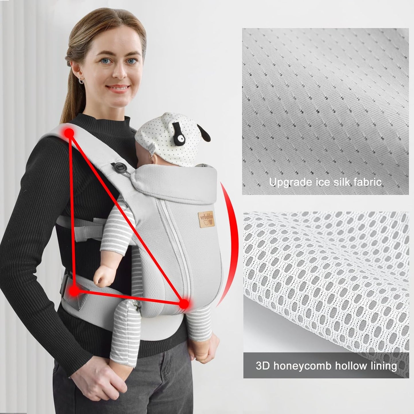 New Upgrade Ergonomic Baby Carrier Newborn Toddler Wrap Carrier,Hands Free Baby Sitting Sling,Breathable,Perfect for Infants/Chest Sling for Babies Shower Gift (Light Grey, Upgrade-with Belt)