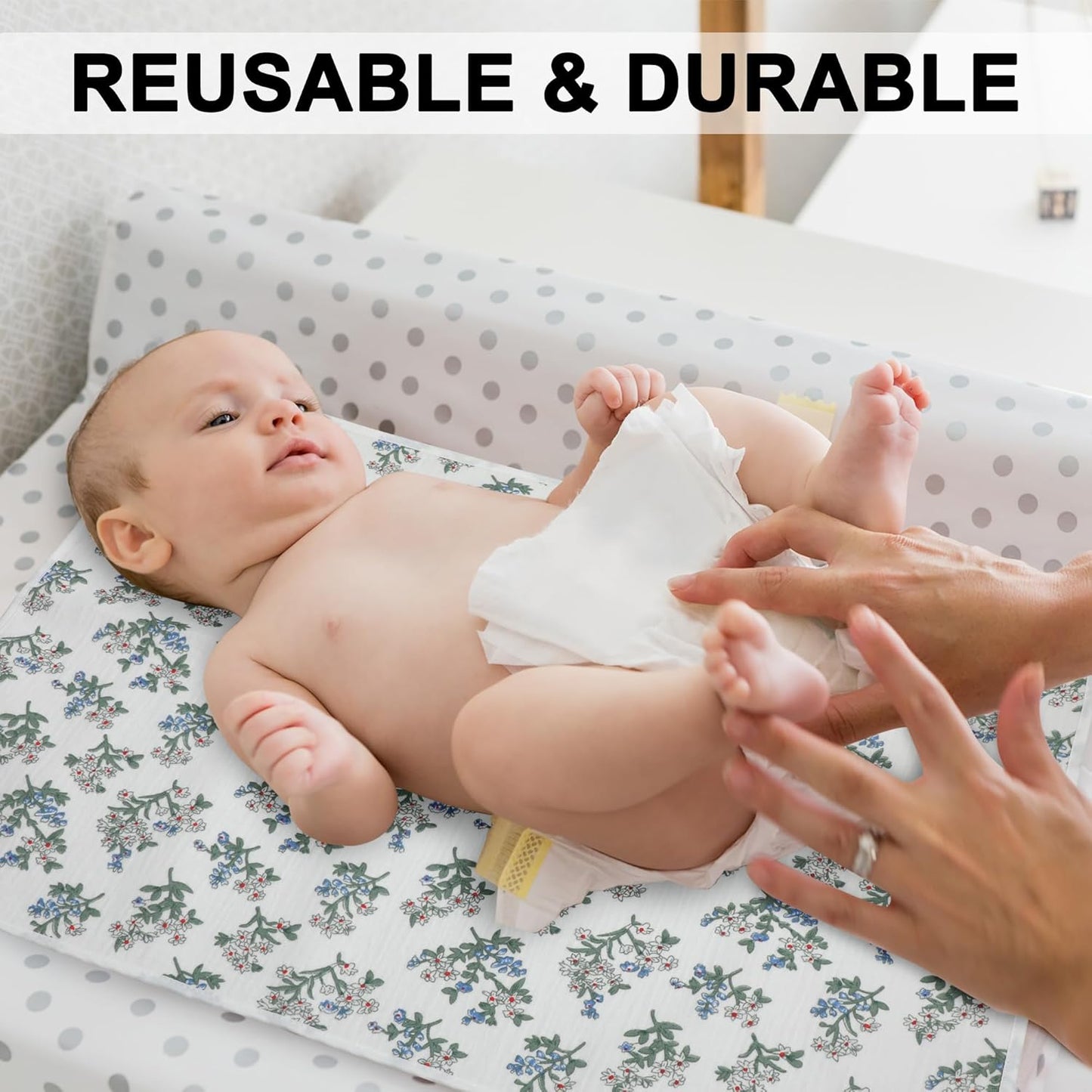 Baby Diaper Changing Pad, 19.7"x25.6" Waterproof Changing Pad Liners with 100% Muslin Cotton Front Top and Leather Back, Soft and Absorbent Portable Changing Mat for Travel, Changing Station