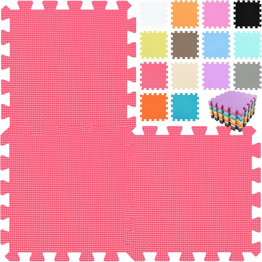 qqpp EVA Rubber 18 Tiles Interlocking Puzzle Foam Floor Mats - Baby Play Mat for Playing | Exercise Mat for Home Workout. Red. QC-Ib18N