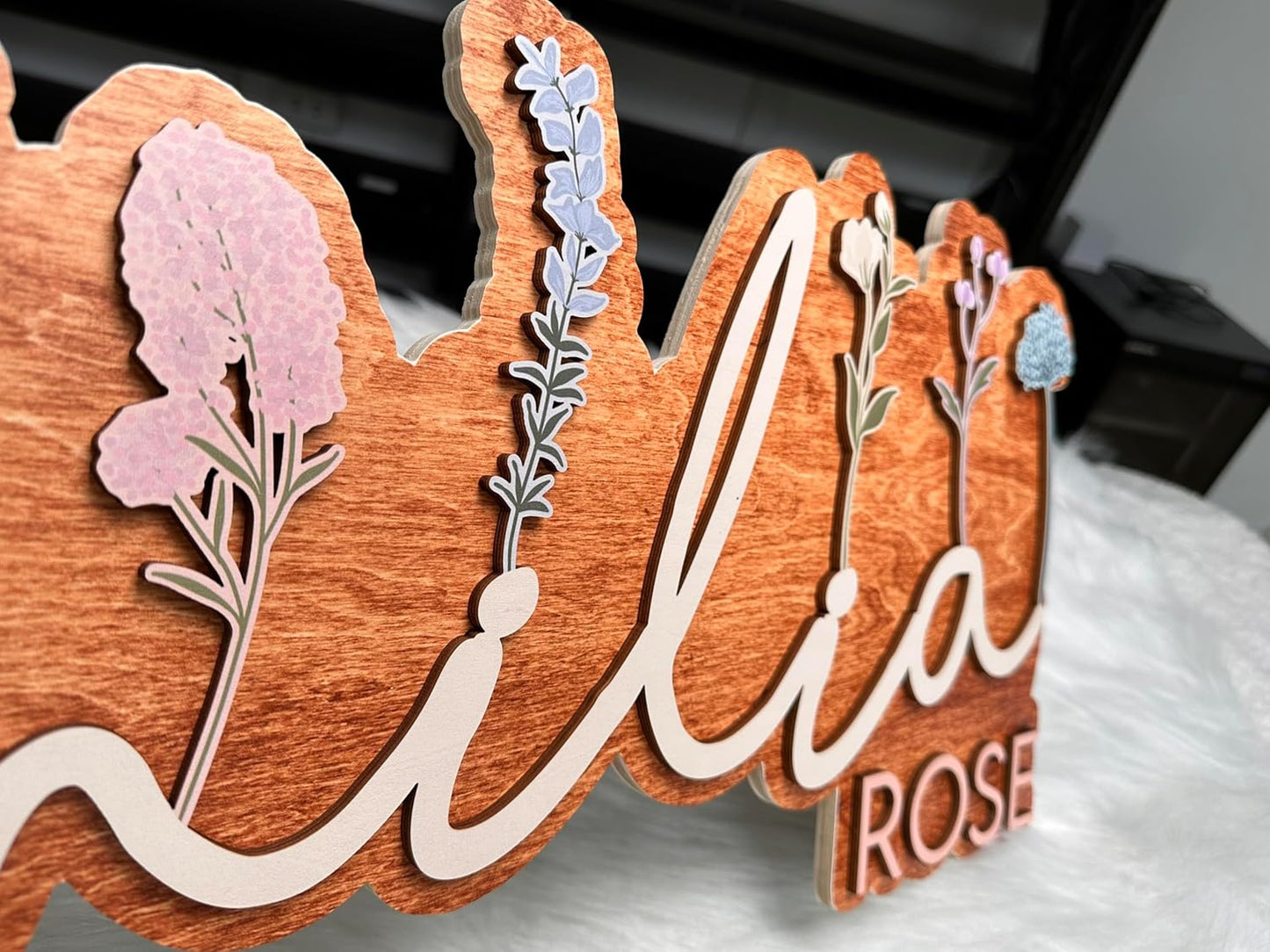 Personalized Nursery name sign for girls, Wildflowers Wooden baby name sign, Custom flower kids room decor, Baby shower, Boho nursery decorations gift/11