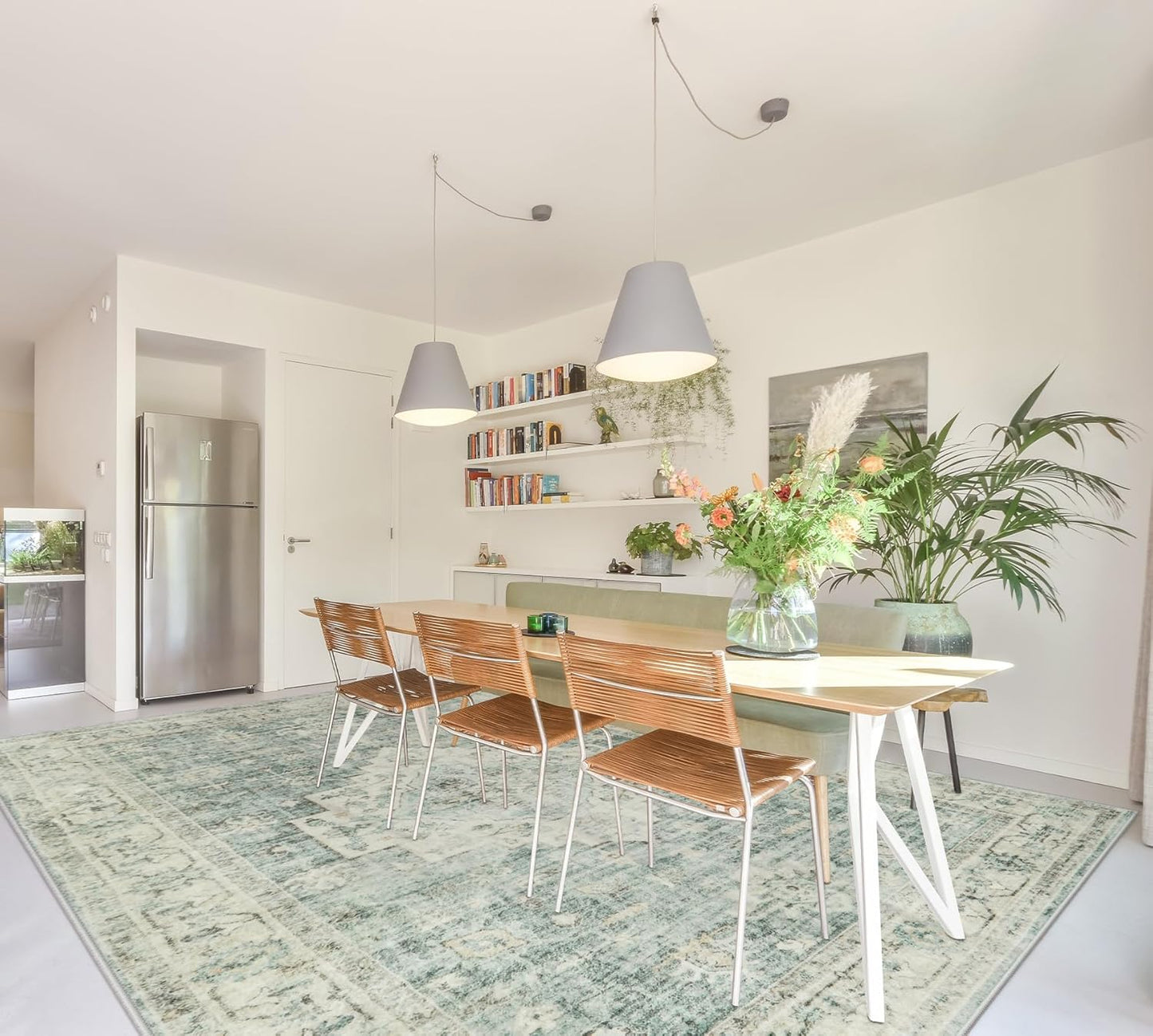 LIVEBOX Washable Area Rug 9x12 Rugs for Living Room Bedroom, Non-Slip Boho Indoor Carpet for Dining Room Office, Low-Pile Farmhouse Soft Carpets for Kids Nursery Playroom, Sage Green