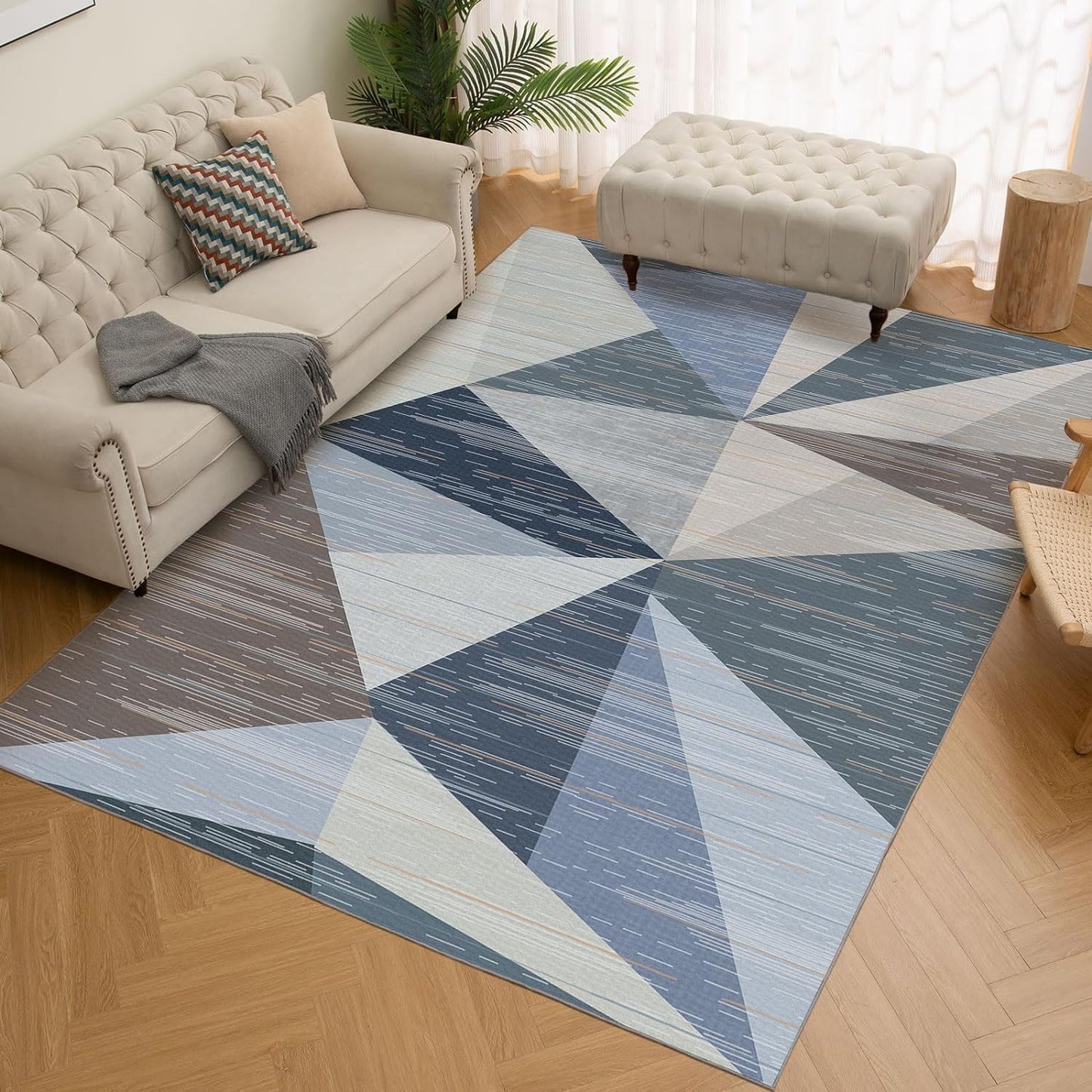 HOMFINE Washable Modern Area Rug - Geometric Style 6x9 Rugs for Living Room, Bedroom, Machine Washable Rug Soft Non Slip Non Shedding Area Rug - Blue, 6'x9'