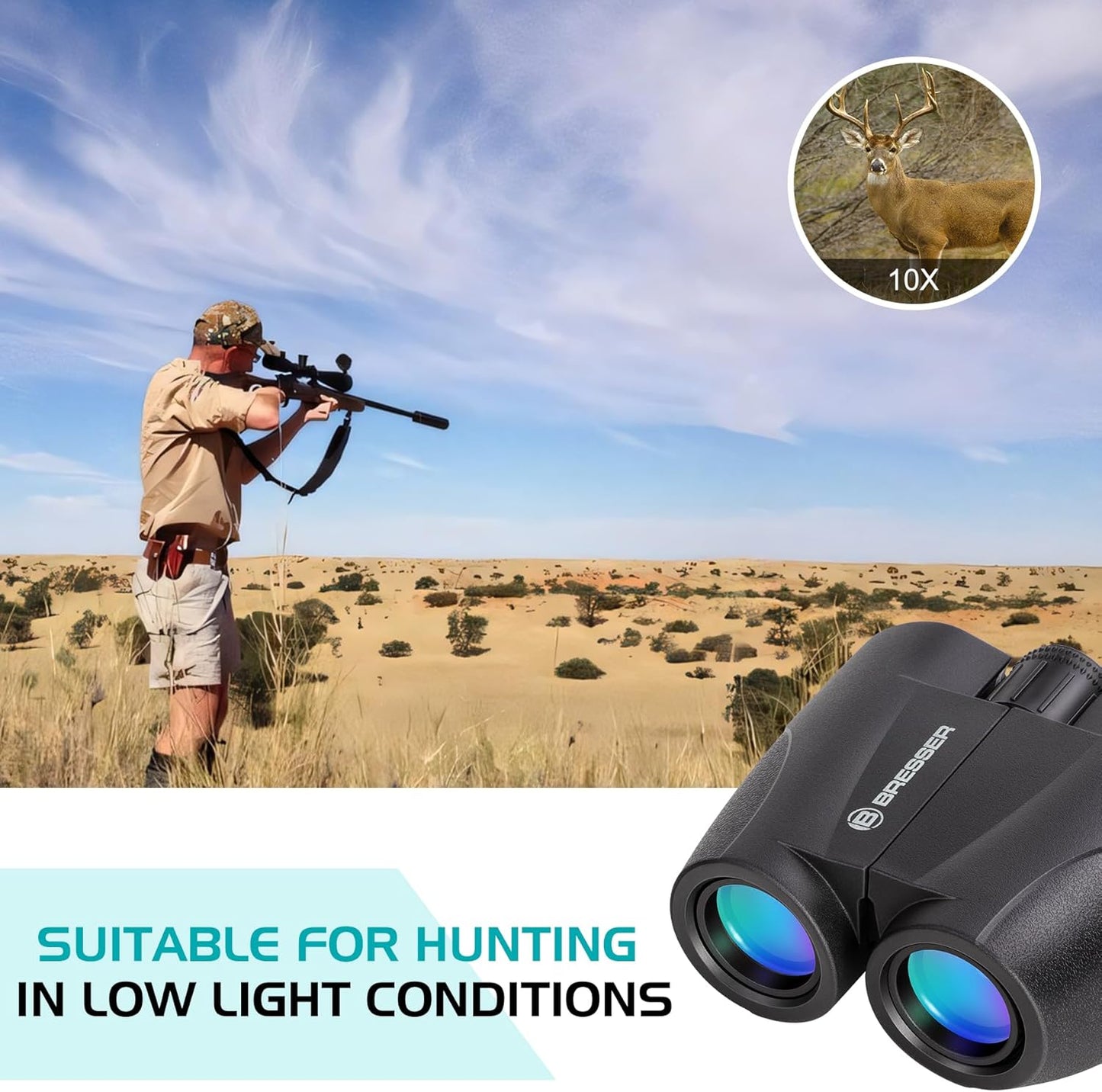 BRESSER 10x25 Binoculars for Adults and Kids, Folding Compact Binocular with Weak Light Vision, Lightweight Small Binoculars for Bird Watching, Travel, Concerts, Hunting, Hiking, Black