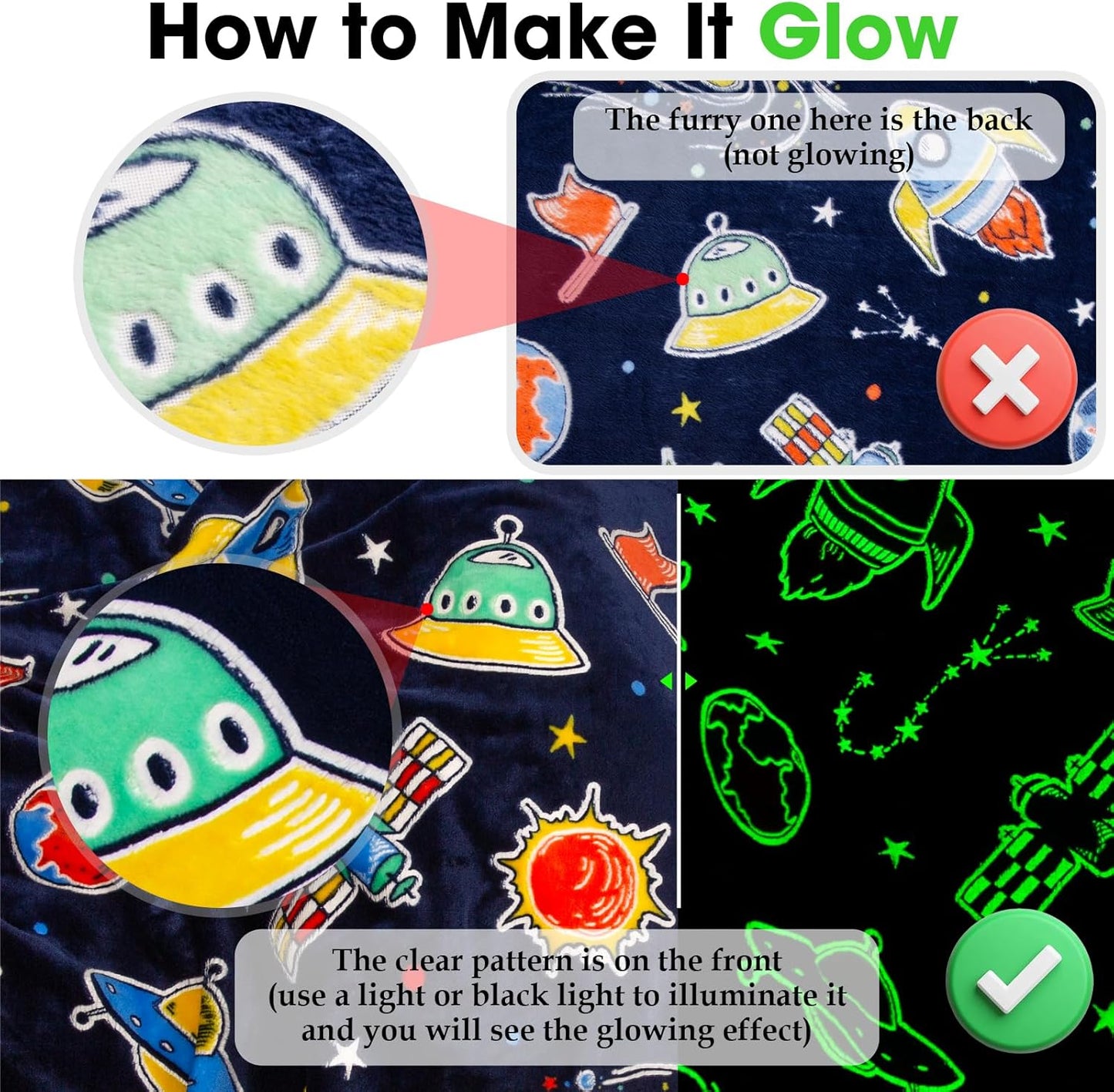 Boulou Glow in The Dark Galaxy Space Blanket Gifts for Boys Girls, Star Planet and Solar System Decor for Adult Kids, Birthday Spaceship Toys Gift for Age 3 4 5 6 7 8 9 10 Year Old for Christmas
