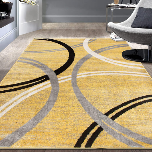 Rugshop Modern Wavy Circles Design Area Rug 8'8" x 12' Yellow