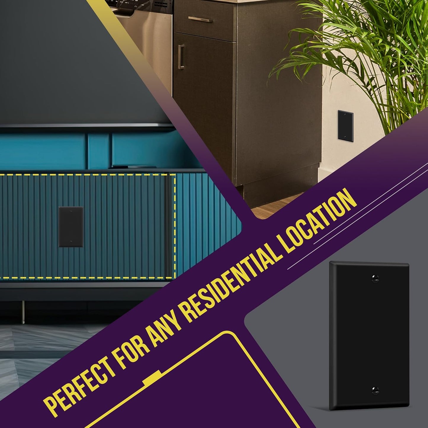 ENERLITES Blank Device Wall Plate, Gloss Finish, Standard Size 1-Gang 4.50" x 2.76", Polycarbonate Thermoplastic, 8801-BK, Black