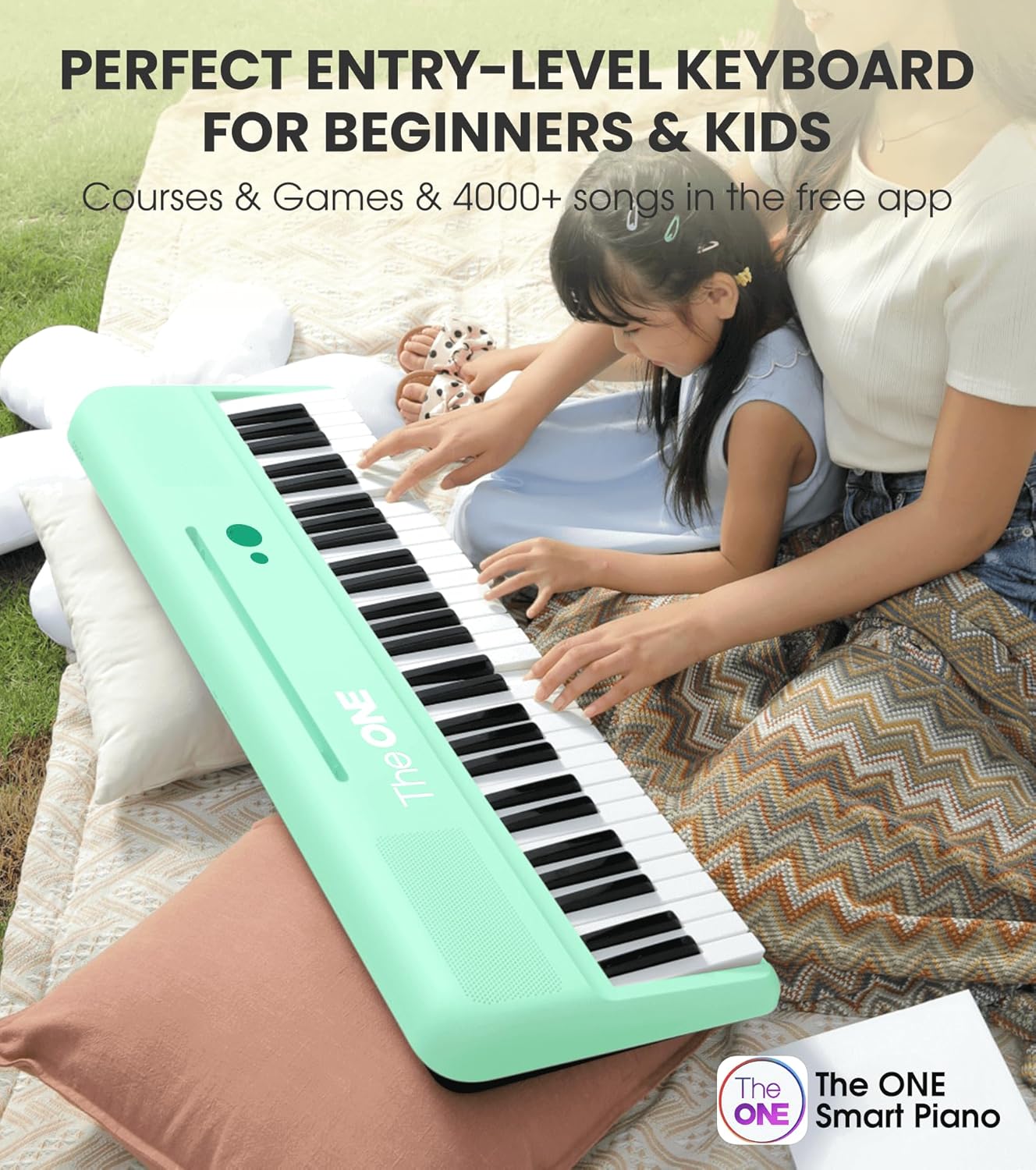 The ONE Smart Keyboard COLOR 61 Lighted Keys Piano Keyboard, MIDI Electric Piano for Beginners with 256 Tones, 64 Polyphony, Built-in LED Lights and Free Apps (Green)