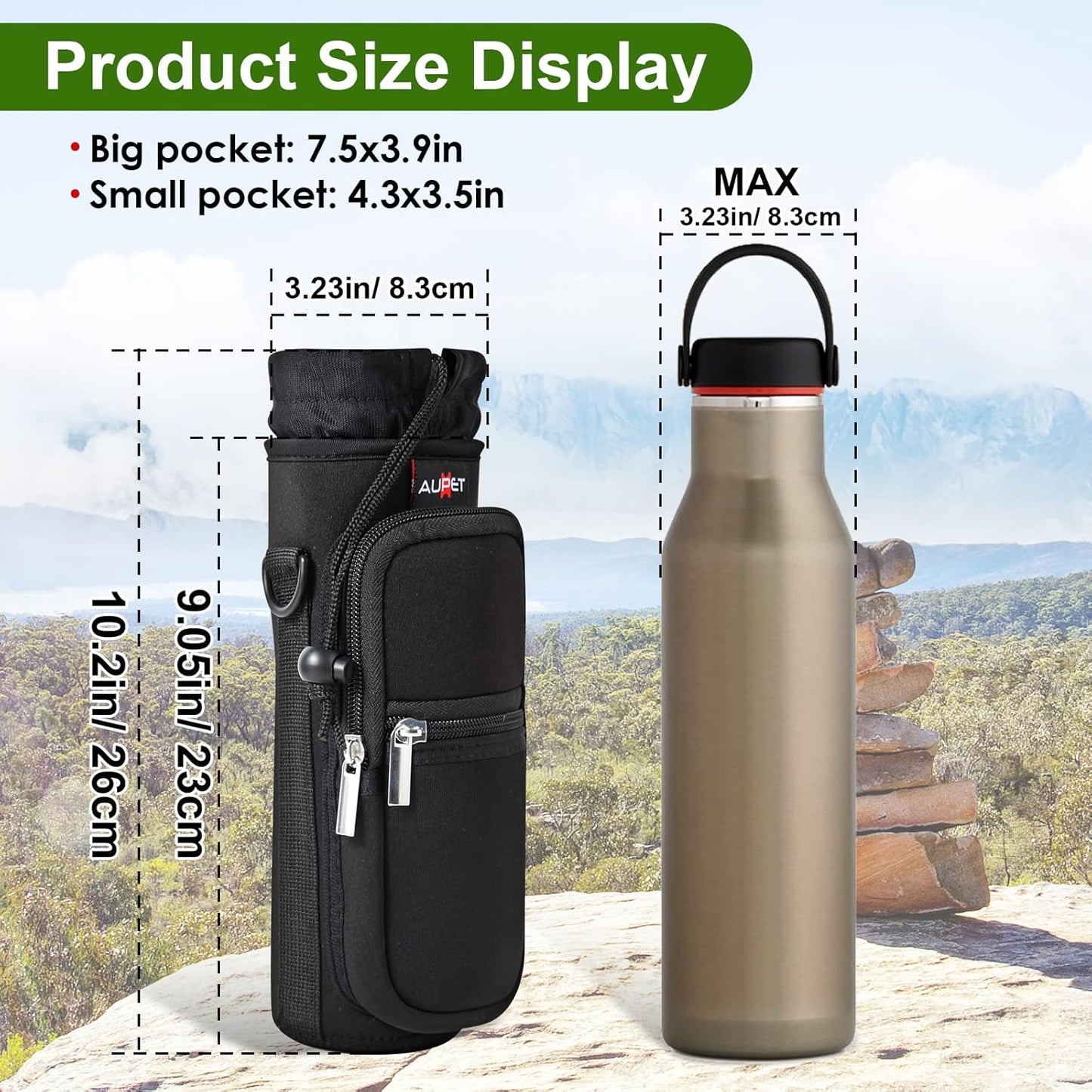 AUPET Water Bottle Sling Bag Sleeve Holder Carrier 25/32/40/64 oz,Insulated Crossbody Water Bottle Case Cover with Strap and Pockets for Men/Women Walking Hiking