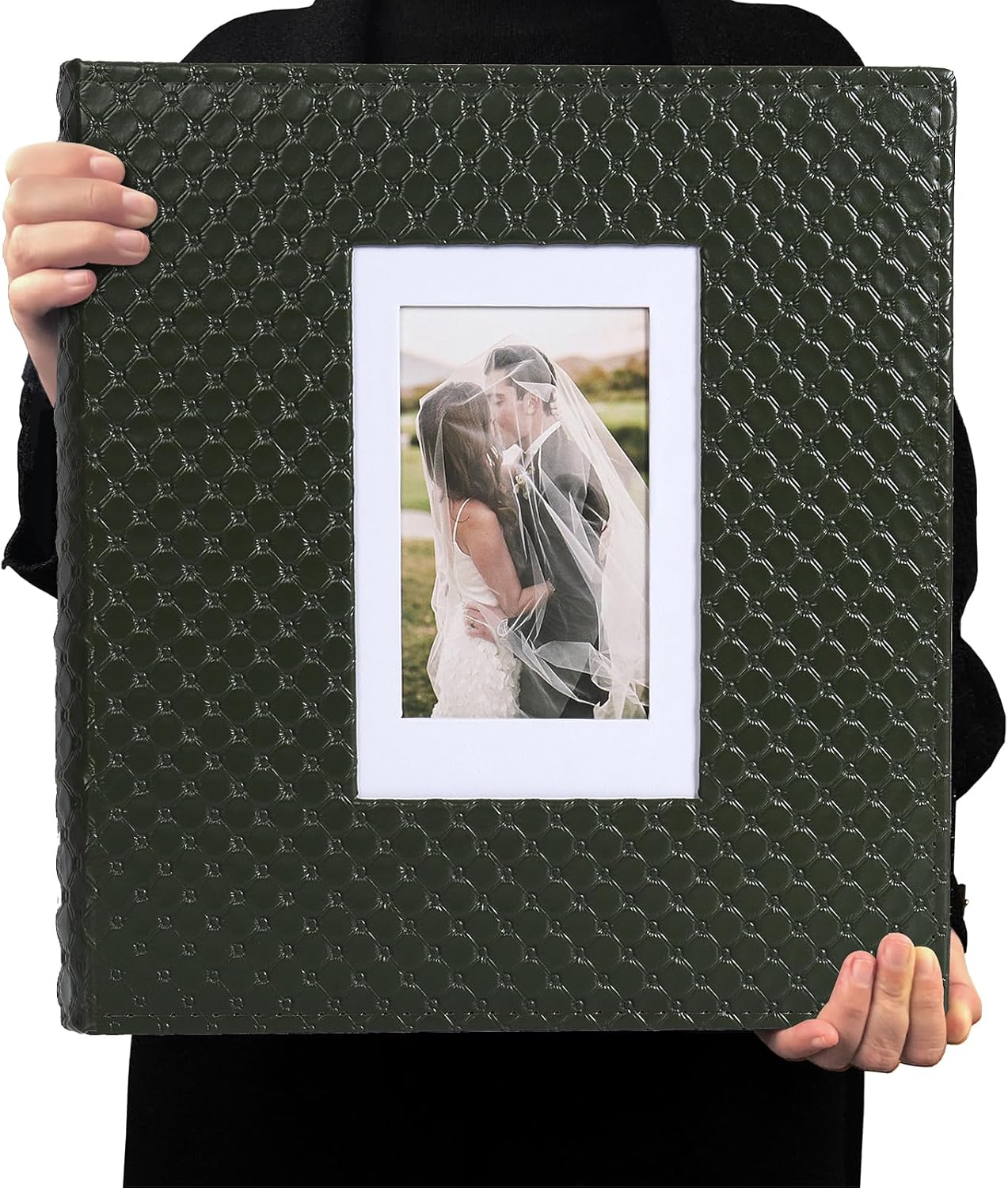 RECUTMS Photo Album 4x6 600 Photos Black Inner Page Button Grain Leather Large Capacity Pockets Pictures Album Birthday Christmas Wedding Anniversary (Dark Green)