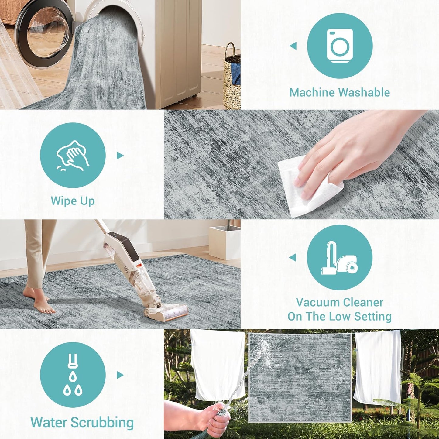 Runner Rug 2'6''x8' Washable: Modern Abstract Kitchen Rug With Non-Slip Backing, Thin Long Carpet for Hallway, Bedroom, Laundry Room-Black