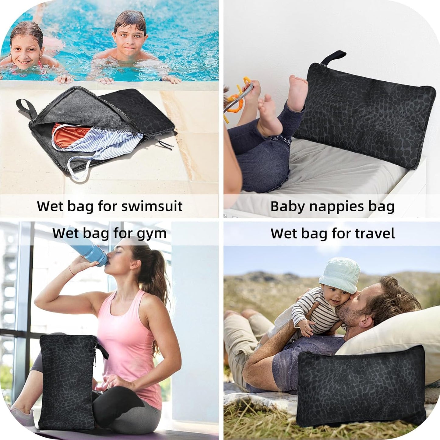 Wet Bag, Wet Dry Bag, Wet bag for swimsuit,Travel, Beach, Pool, Diapers, Dirty Yoga Gym Clothes, Waterproof Embedded Towel Wet Bag(Fleece)-Leakproof Wet Clothes Bag, Beach Travel Essentials