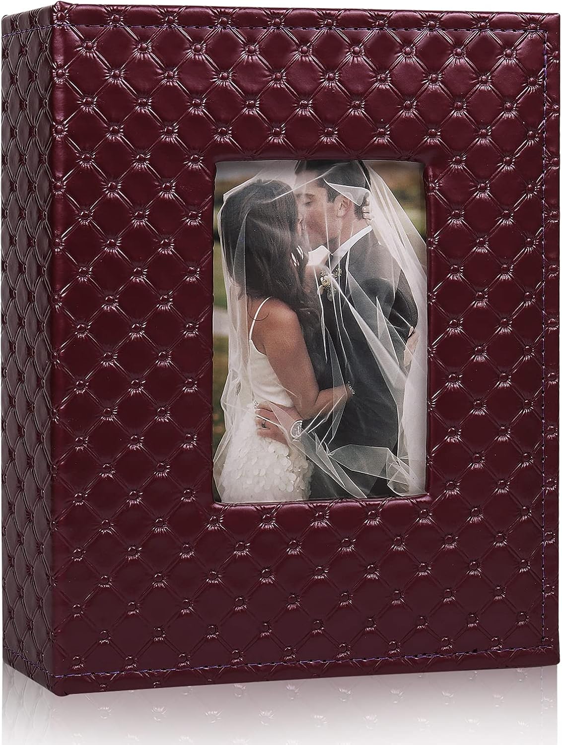 RECUTMS Leather Photo Album Holds 200 4x6 Pictures Window Design Small Family Dog Travel Wedding Album (Wine Red)