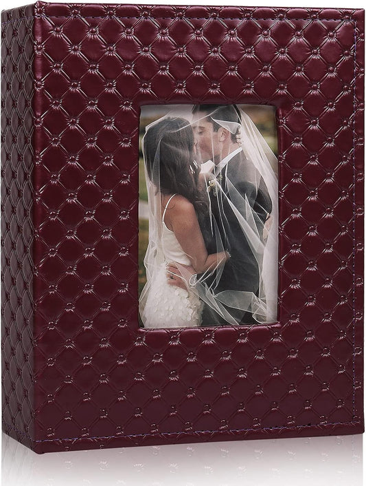 RECUTMS Leather Photo Album Holds 200 4x6 Pictures Window Design Small Family Dog Travel Wedding Album (Wine Red)