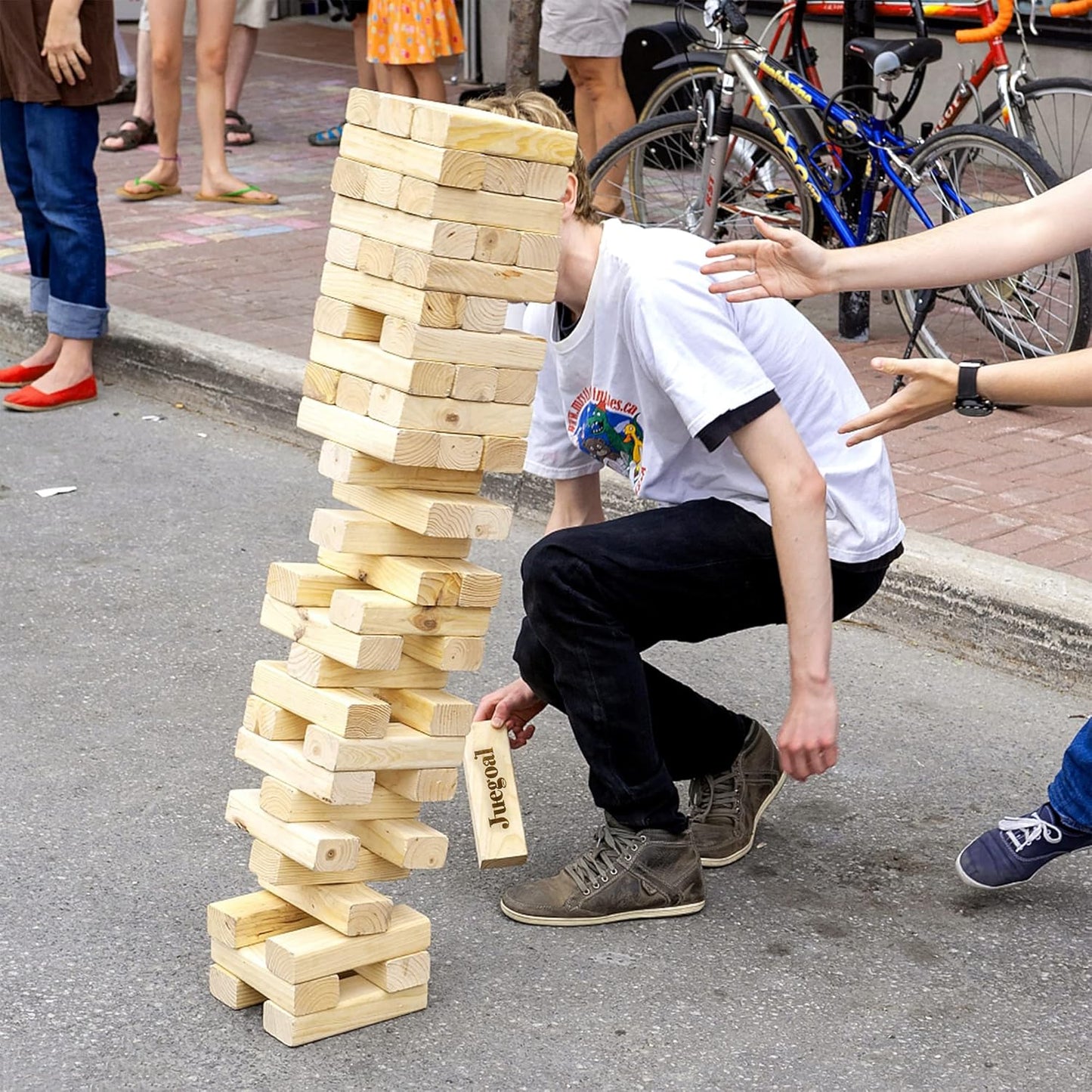 Juegoal 54 Piece Giant Tumble Tower, Wooden Block Game with Gameboard, Canvas Bag for Outdoor Yard Playing,6.9 x 6.9 x 24 Inches