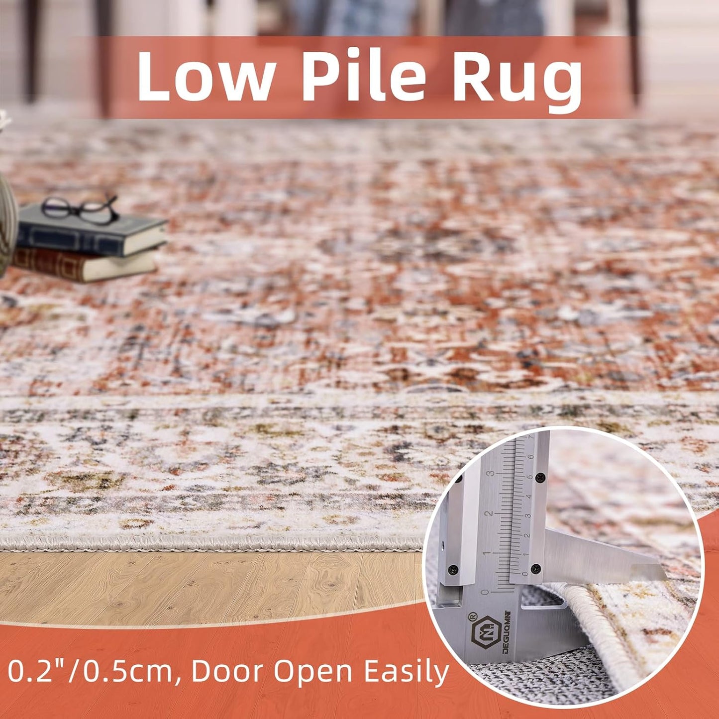 Vintage Runner Rug - 3x7 Distressed Brick Red, Non-Slip Kitchen & Bedroom Runner with Rubber Backing