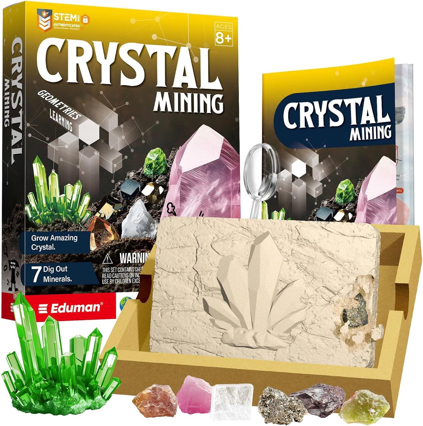 Crystal Growing Kit for Kids, 7 Rocks ＆ Minerals with Mining Kit Tools, Gemstone Dig Kit for Kids, STEM Educational Geology Kit, Science Kits for Kid Age 8-12, Birthday Gifts for Boys Girls