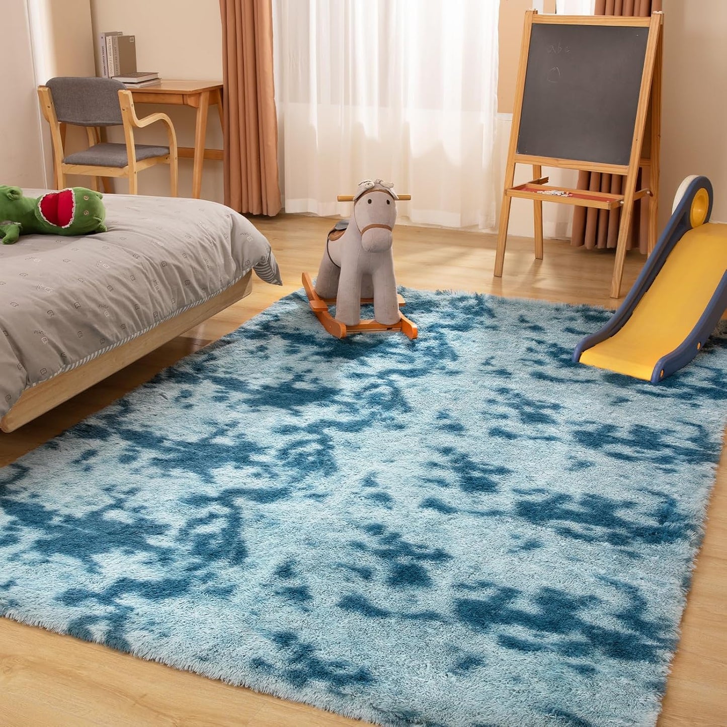 Luxury Area Rug, 6x9 Rugs for Living Room, Ultra Soft Rugs for Bedroom, Non-Slip Indoor Carpet for Nursery, Kids Room, Playroom, Home Decor, Tie-Dyed Blue