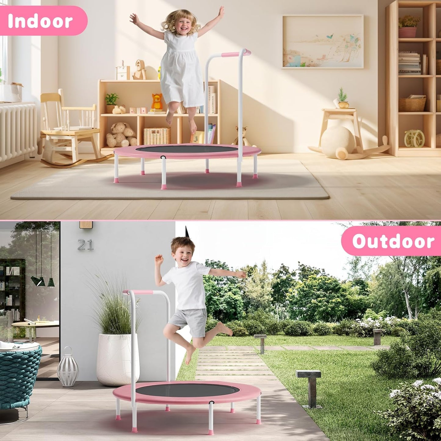 36" Mini Trampoline for Toddlers Ages 1–6 – Foldable Indoor/Outdoor Kids Rebounder with Foam Handle & Safety Padded Cover