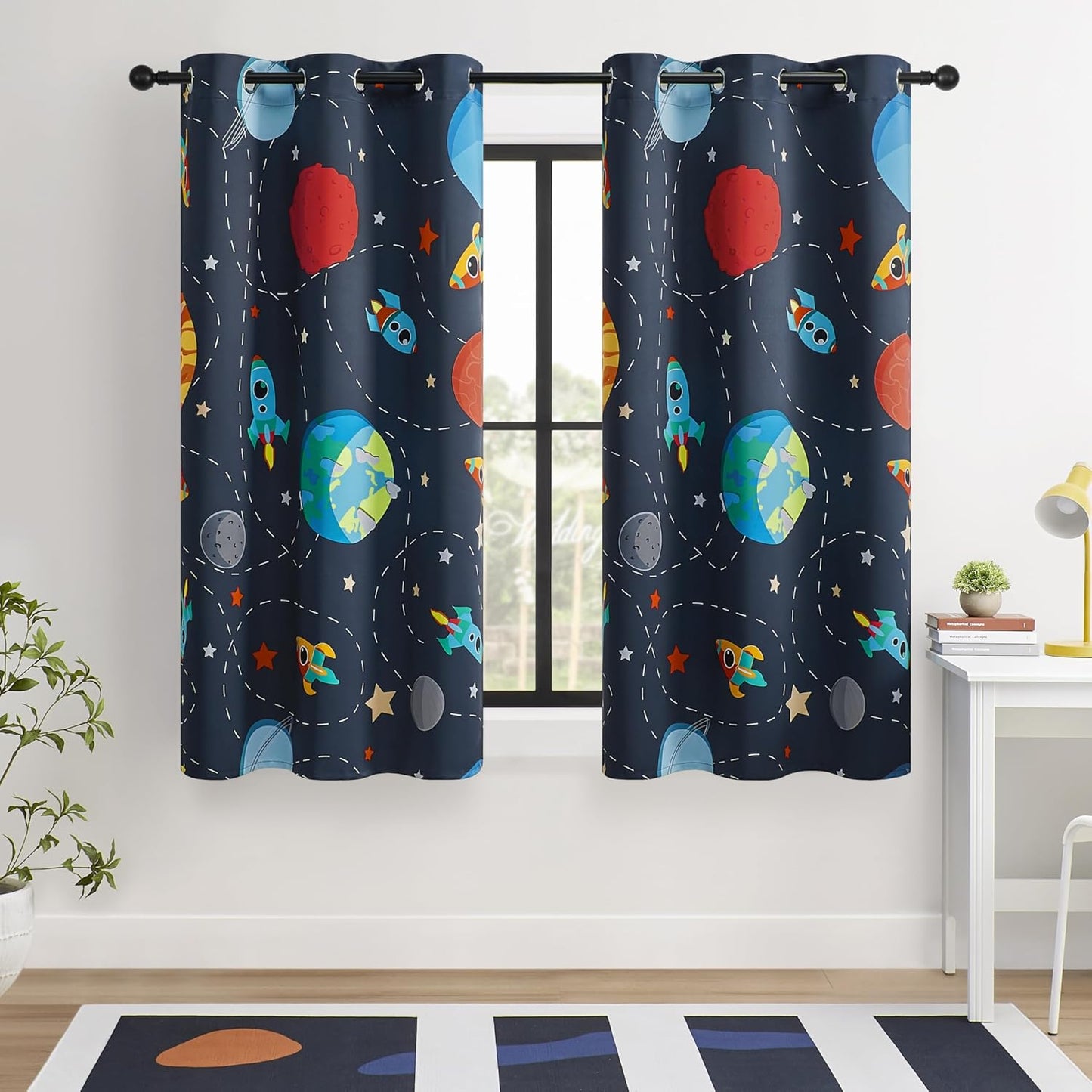 Kids Space Themed Blackout Curtains - 2 Panels, Each W42×L72, 100% Blackout, Perfect for Bedroom and Nursery, Energy Saving with Vibrant Cosmos Patterns