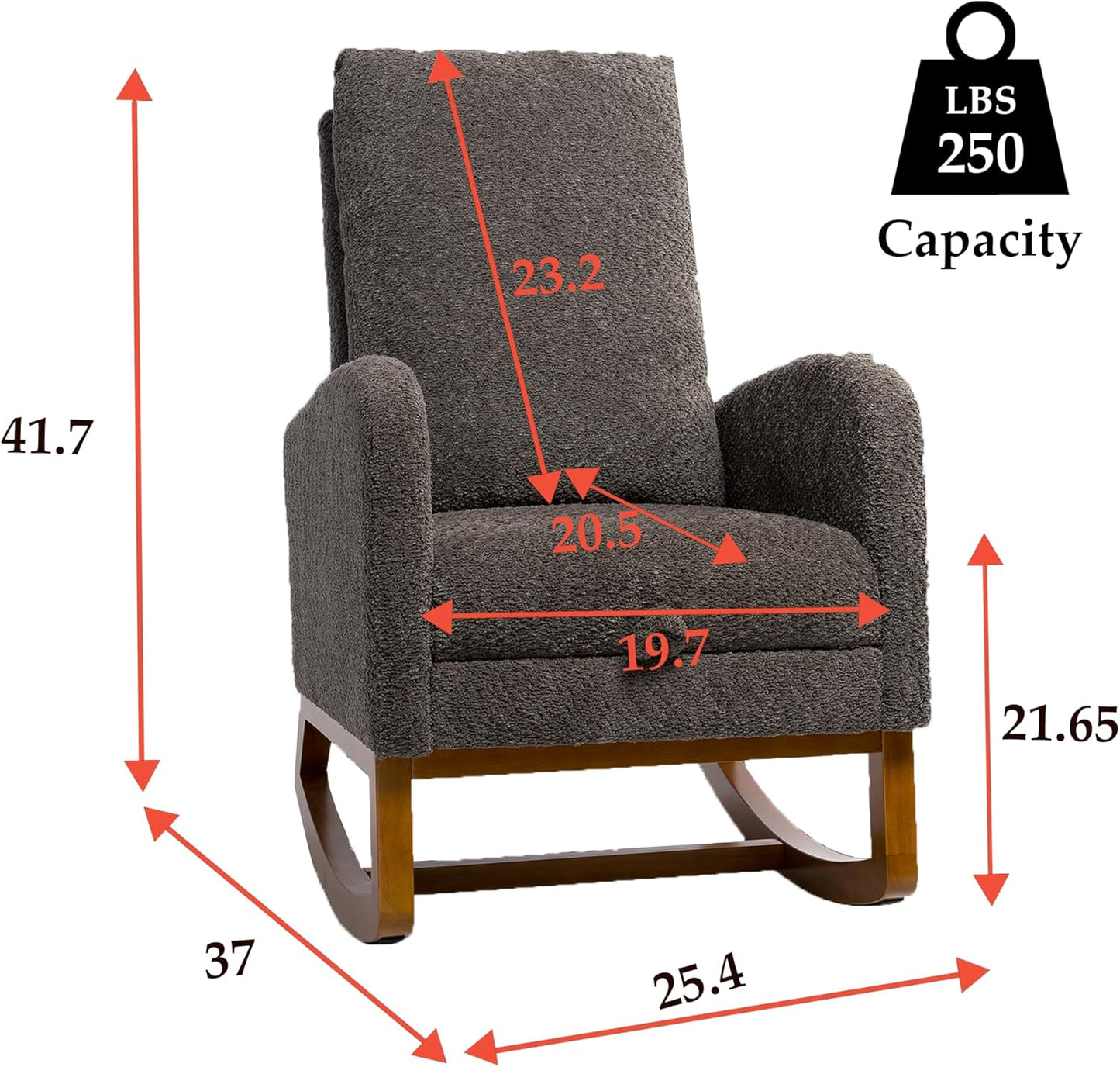 Nursery Rocking Chair with Foot Rest, Upholstered Glider Chair with Two Side Pockets, High Back Nursing Chair, Rocker Accent Armchair for Bedroom Living Room (Charcoal)