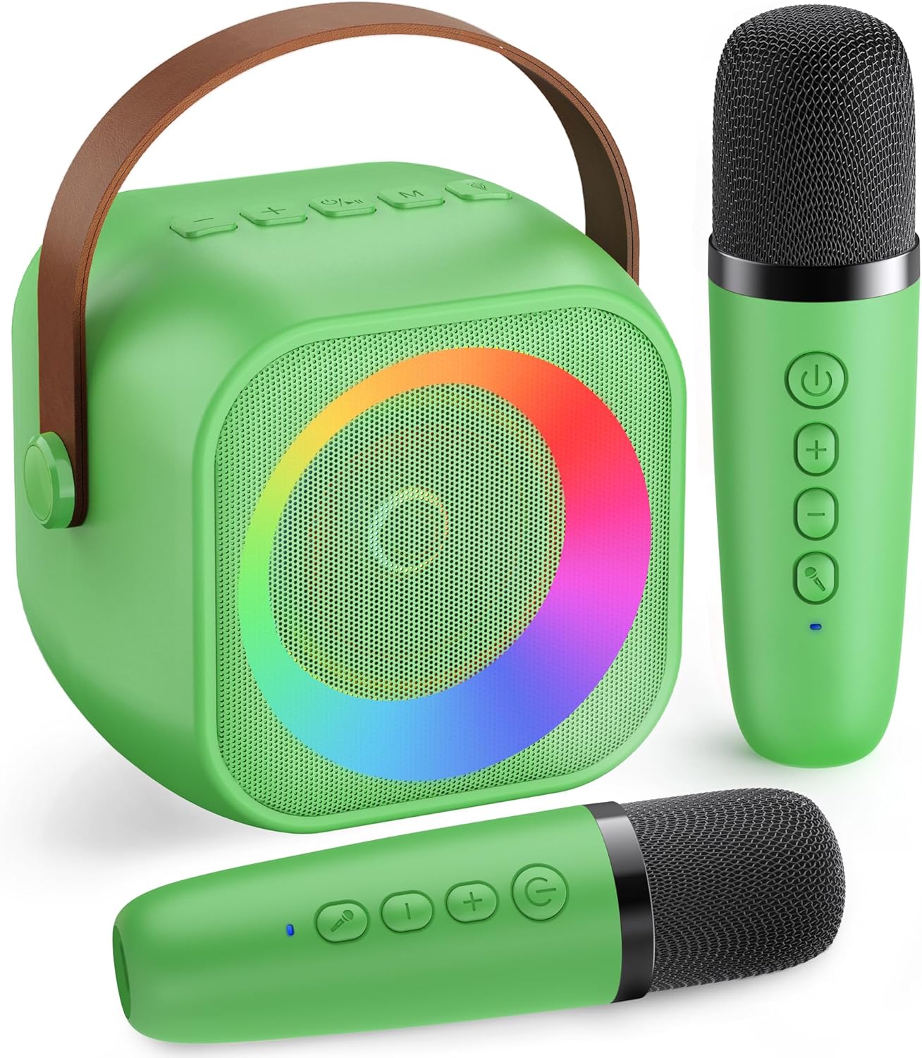 Mini Karaoke Machine：Portable Bluetooth Karaoke Microphone, Singing Speaker with 2 Wireless Mic and Light Kids Adults, Christmas Birthday Gifts for Girls Boys Family Home Party(Green)
