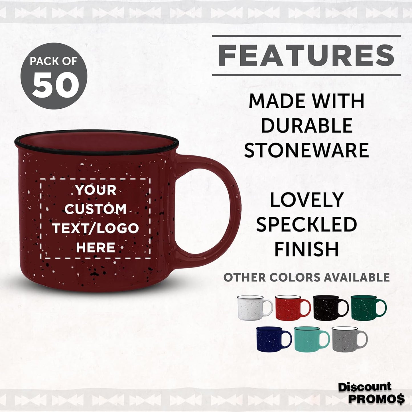 DISCOUNT PROMOS Custom Ceramic Campfire Coffee Mugs 13 oz. Set of 50, Personalized Bulk Pack - Perfect for Tea, Espresso, Cappuccino, Hot Cocoa - Maroon