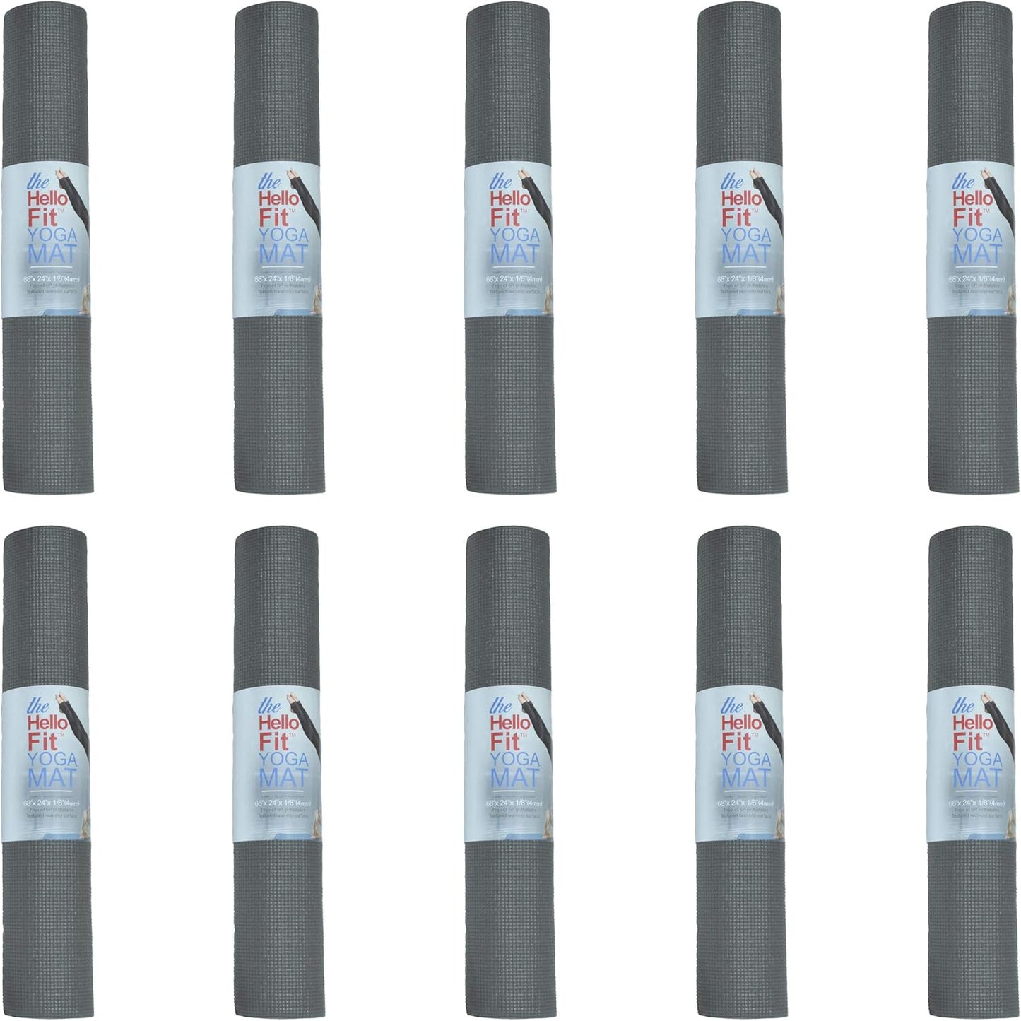 Hello Fit 10-Pack Yoga Mat, 68" x 24" Non Slip Exercise Mat, 4mm Thick Gym Mat for Fitness and Stretching, Bulk Non Toxic Yoga Mats for Schools and Studios