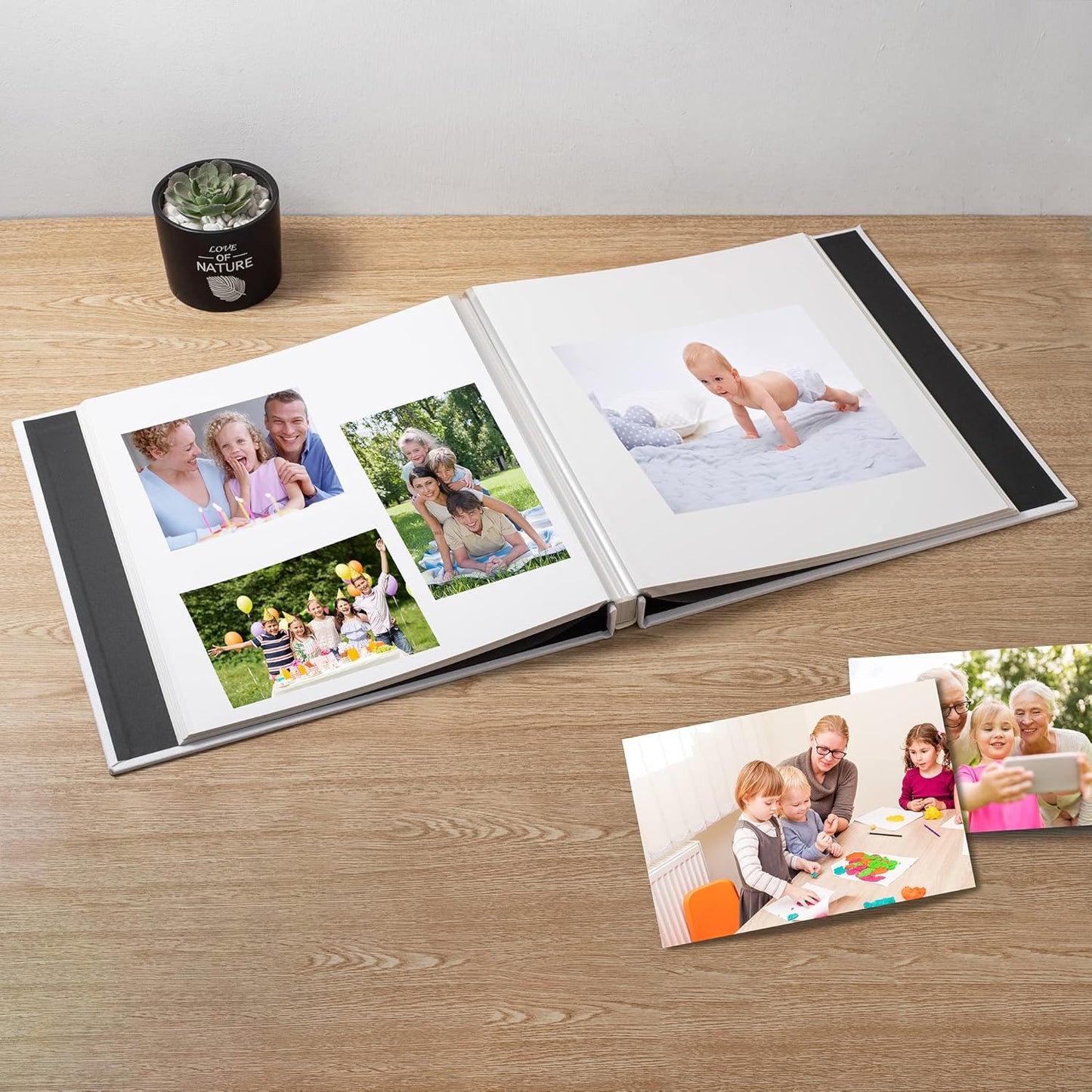 Large Photo Album Self Adhesive Scrapbook Album for 4×6 8×10 Pictures DIY Magnetic Linen Cover Album 40 Pages for Family Wedding Gifts with Metal Pen and Plastic Board