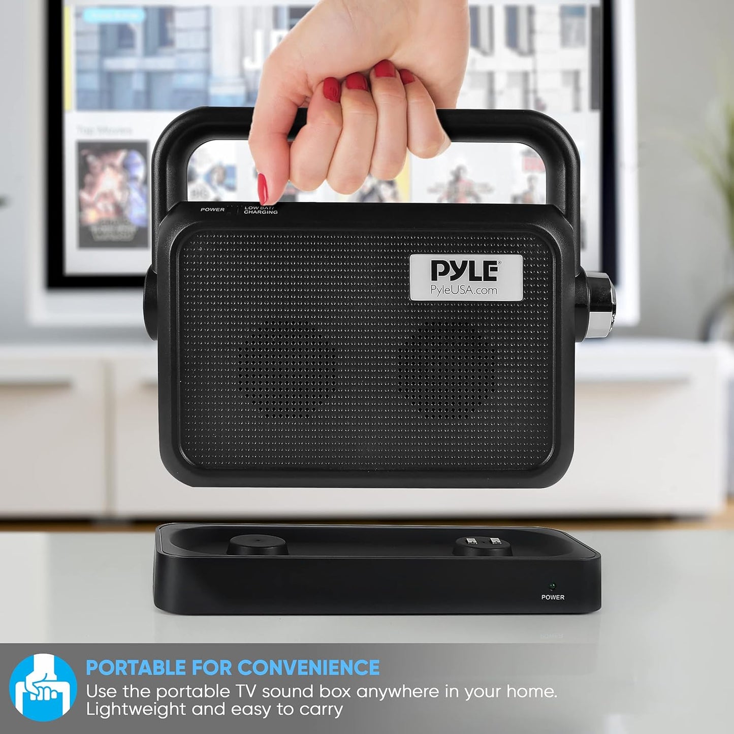Pyle Wireless Portable Speaker Soundbox - 2.4ghz Full Range Stereo Sound Digital TV MP3 iPod Analog Cable w/ Headset Jack Voice Enhancing Audio Hearing Assistance - PTVSP18BK