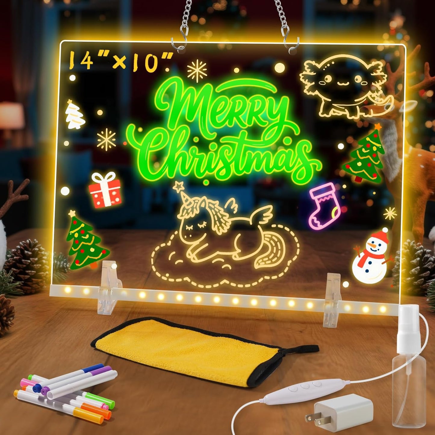 Lumiboard Led Drawing Board with 7 Colors,14"X10" Acrylic Dry Erase Board with Light, Include Adapter, Hanging Chain, Led Drawing Board for Kids with Stand,Birthday and Christmas Gifts for Kids