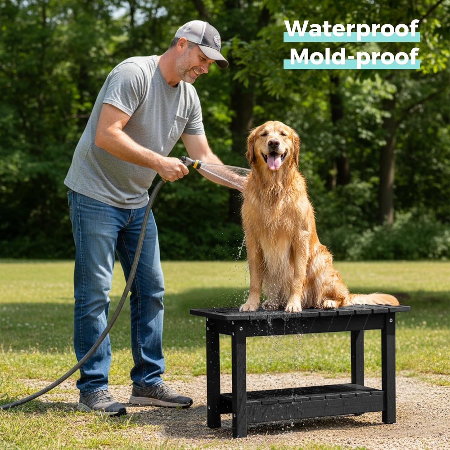 30" Shower Bench, Waterproof Poly Lumber Shower Stool for Shaving Legs, Shower Chair Seat Holds up to 400lbs, Bathroom Bench for Inside Shower, Non-Slip (Black)