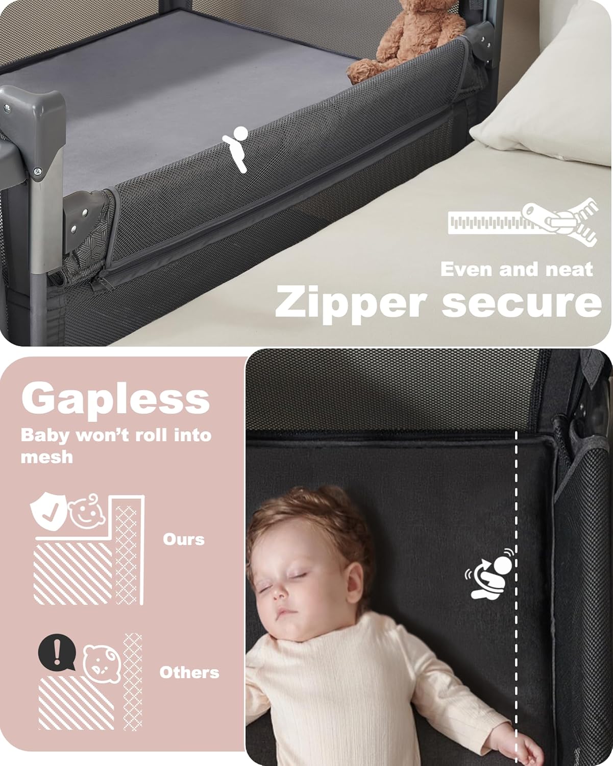 AirClub 4 in 1 Baby Bassinet Bedside Sleeper, 4 Functions Crib, Playard, Portable Changing Table, Bassinet for Newborn Baby, Bedsaide Bed w/Wheels&Brakes