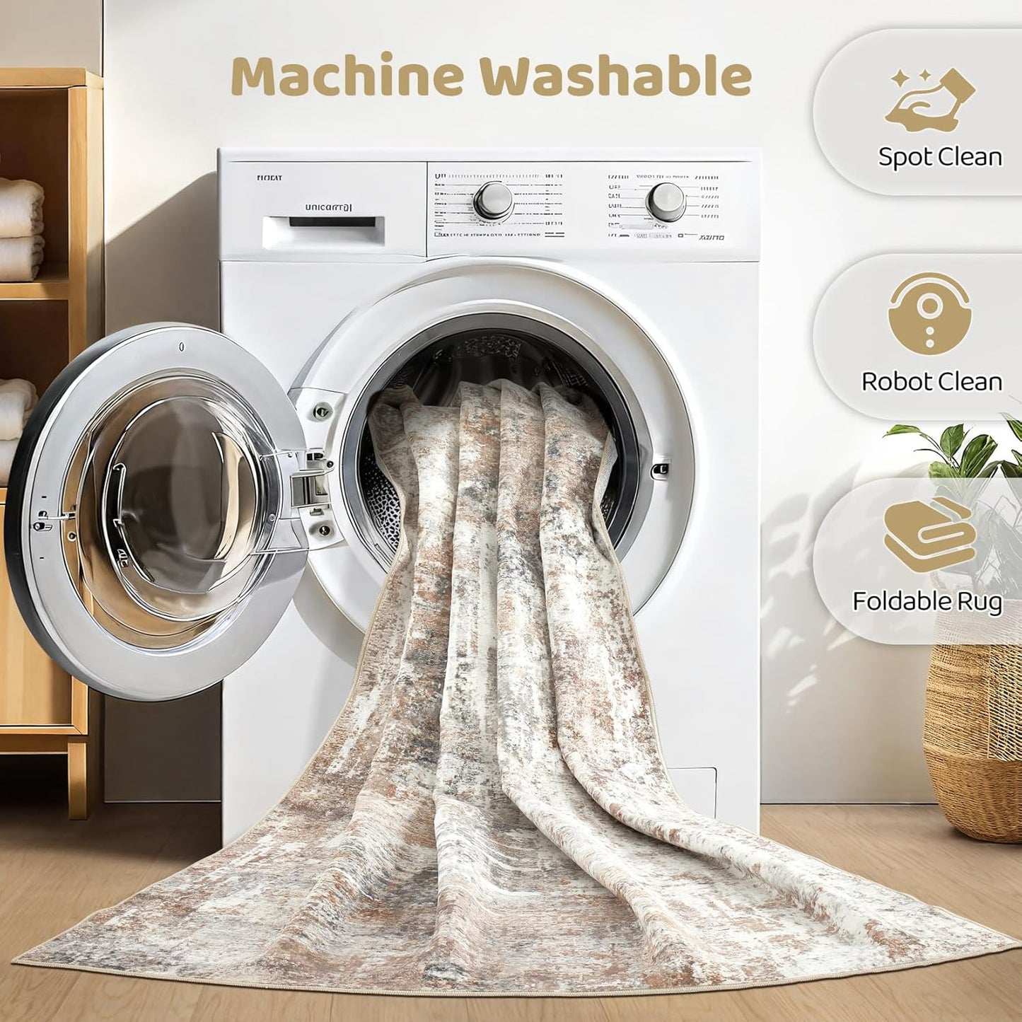 5x8 Area Rug Living Room: Machine Washable Large Abstract Modern Soft Rugs Stain Resistant Indoor Floor Non Slip Accent Carpet for Bedroom Nursery Playroom Office Dining Room Dorm Home House- Brown